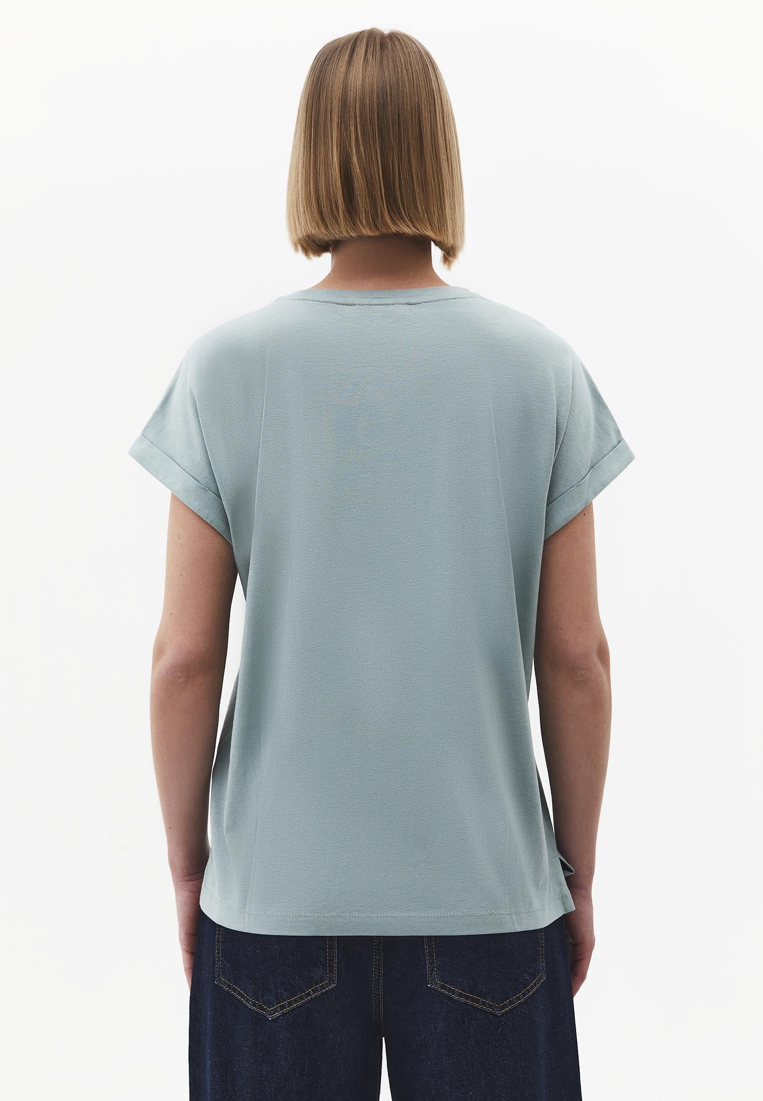 Rivet Detailed Boat Neck Short Sleeve T-Shirt - GREEN MILIEU