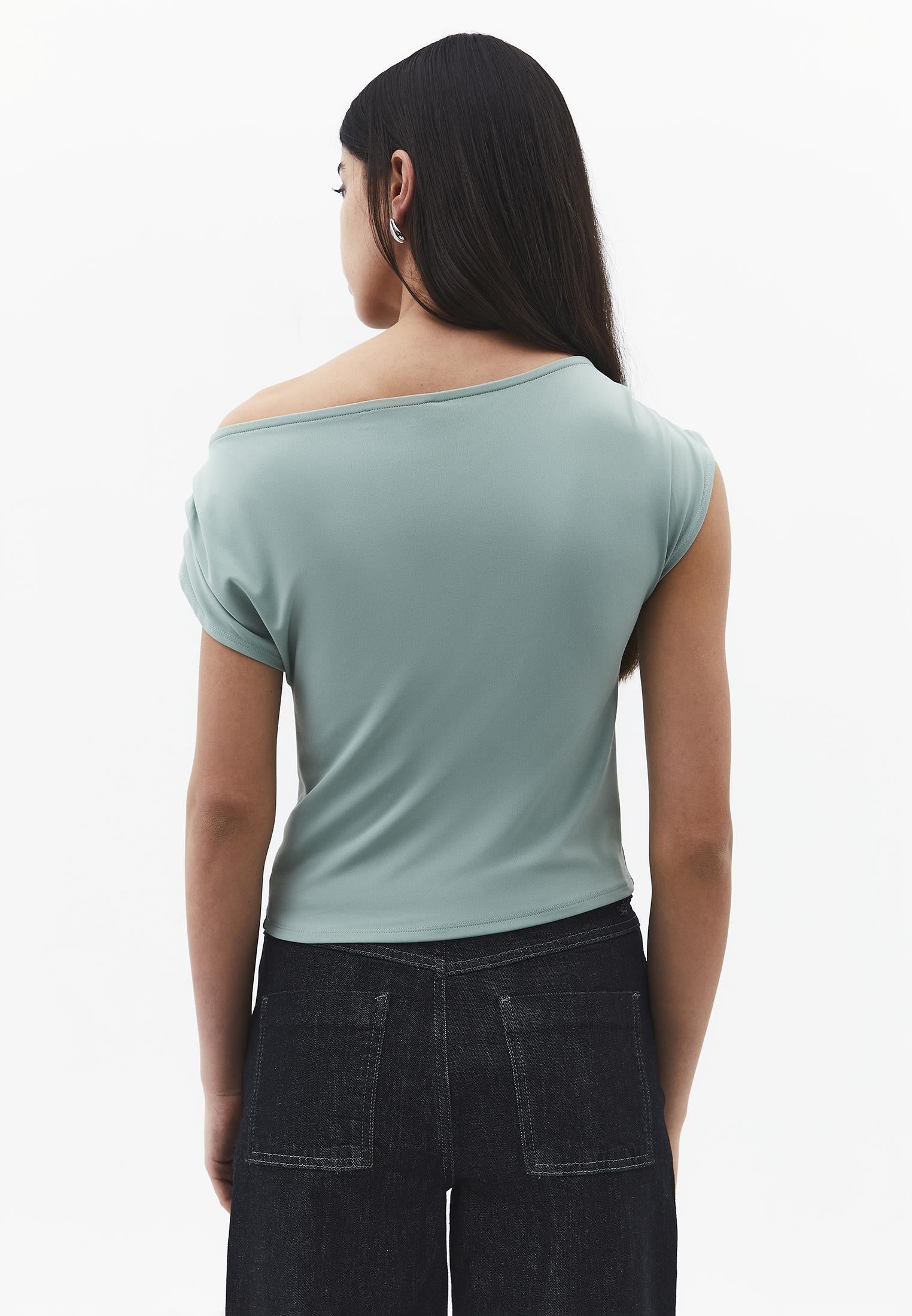 Boat Neck Short Sleeve Blouse - GREEN MILIEU