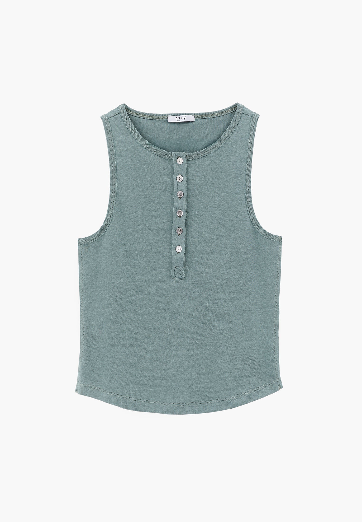 Crew Neck Button Detailed Tank Top - GREEN MILIEU