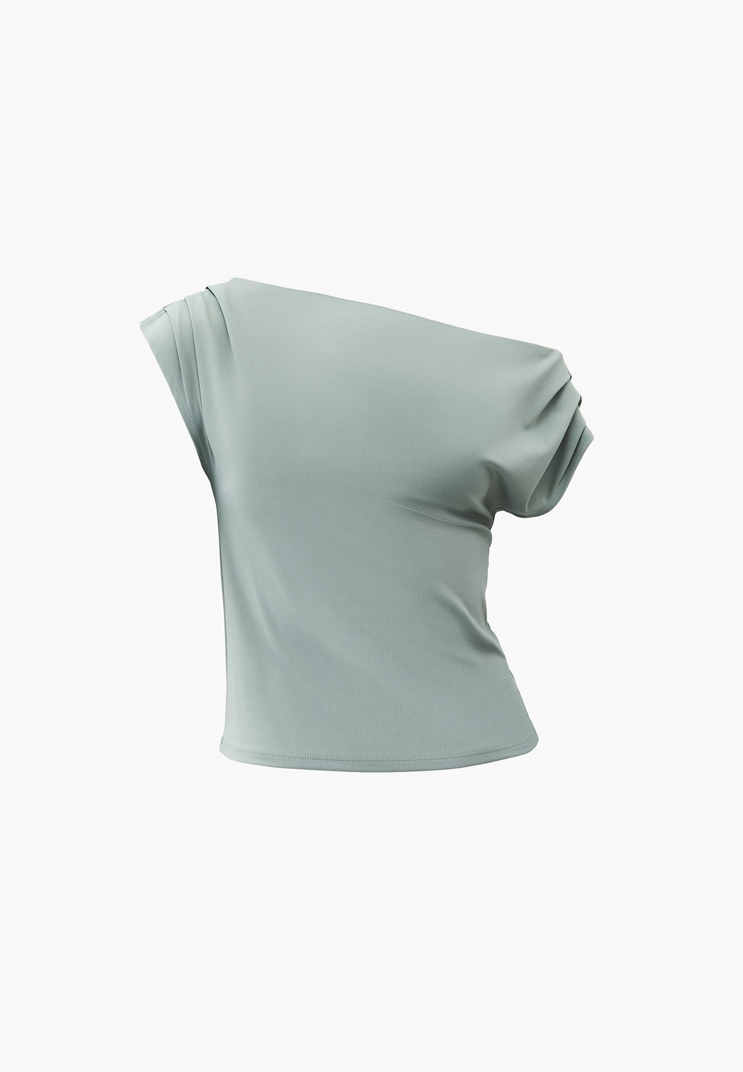 Boat Neck Short Sleeve Blouse - GREEN MILIEU