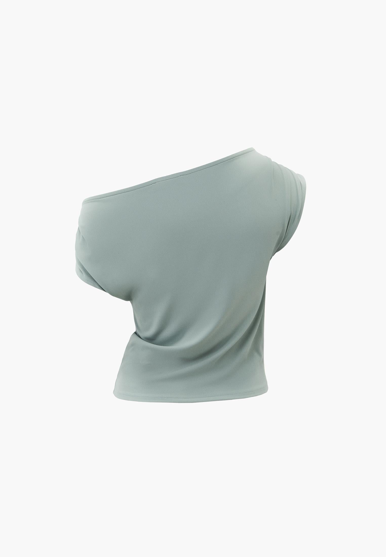 Boat Neck Short Sleeve Blouse - GREEN MILIEU