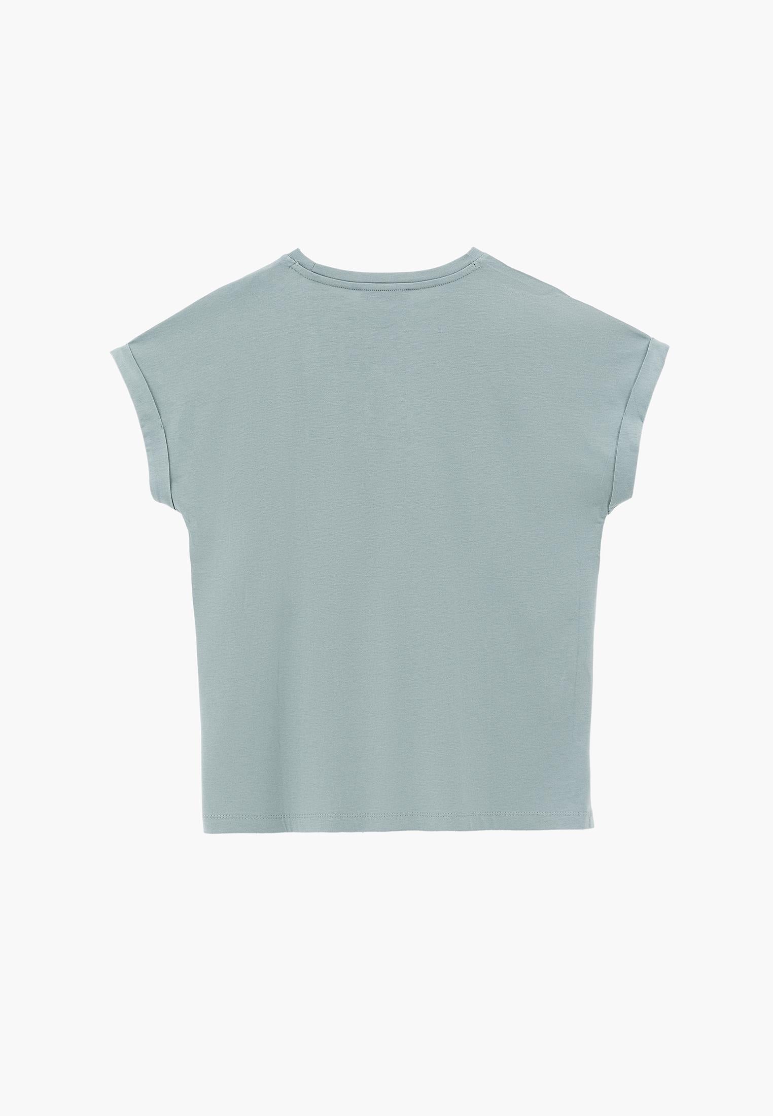 Rivet Detailed Boat Neck Short Sleeve T-Shirt - GREEN MILIEU