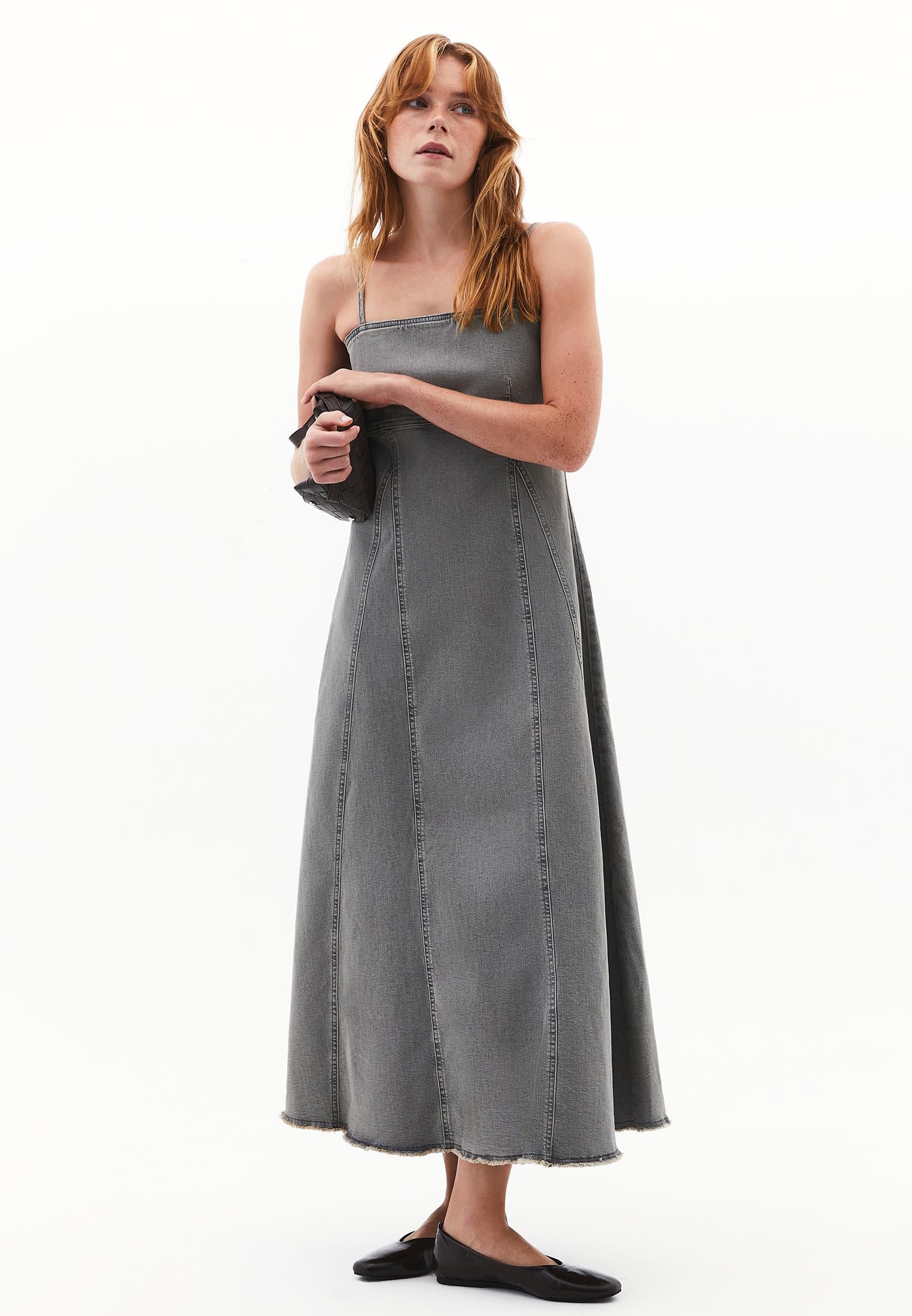 Square Neck Sleeveless Long Dress - GREY DENIM