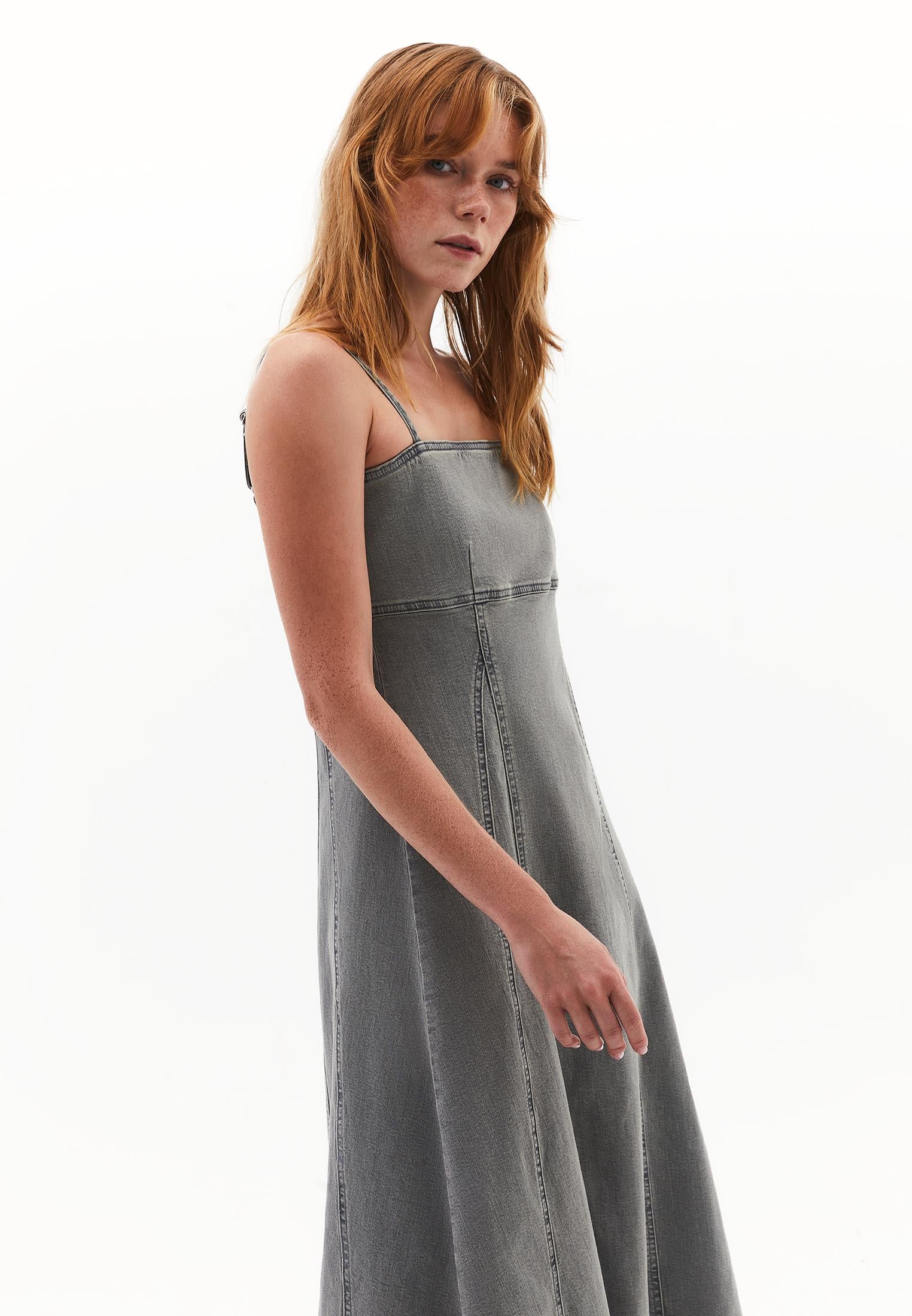 Square Neck Sleeveless Long Dress - GREY DENIM