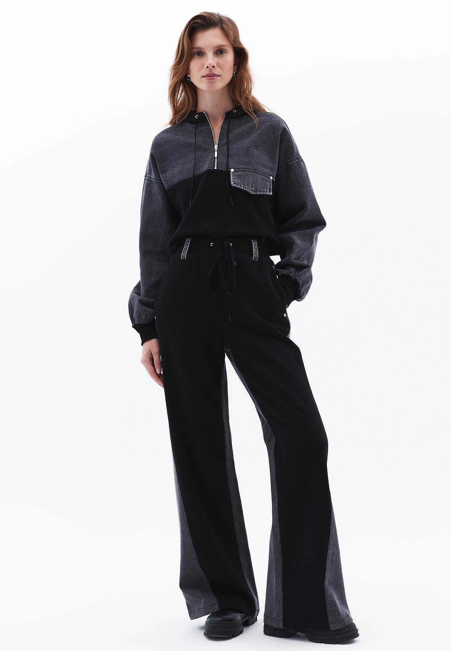 Wide Leg Ultra High Waist Pants - GREY DENIM
