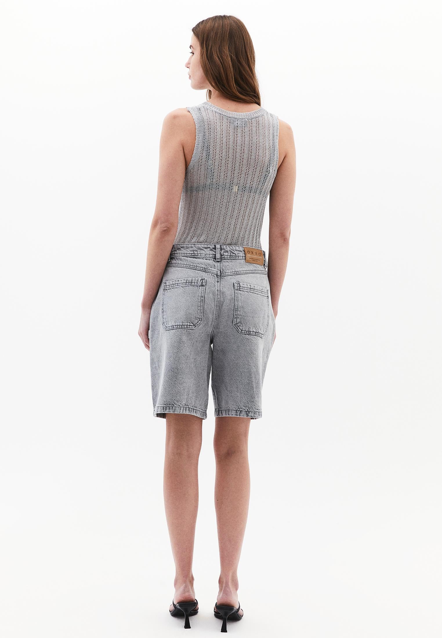 Cotton Denim Shorts - GREY DENIM