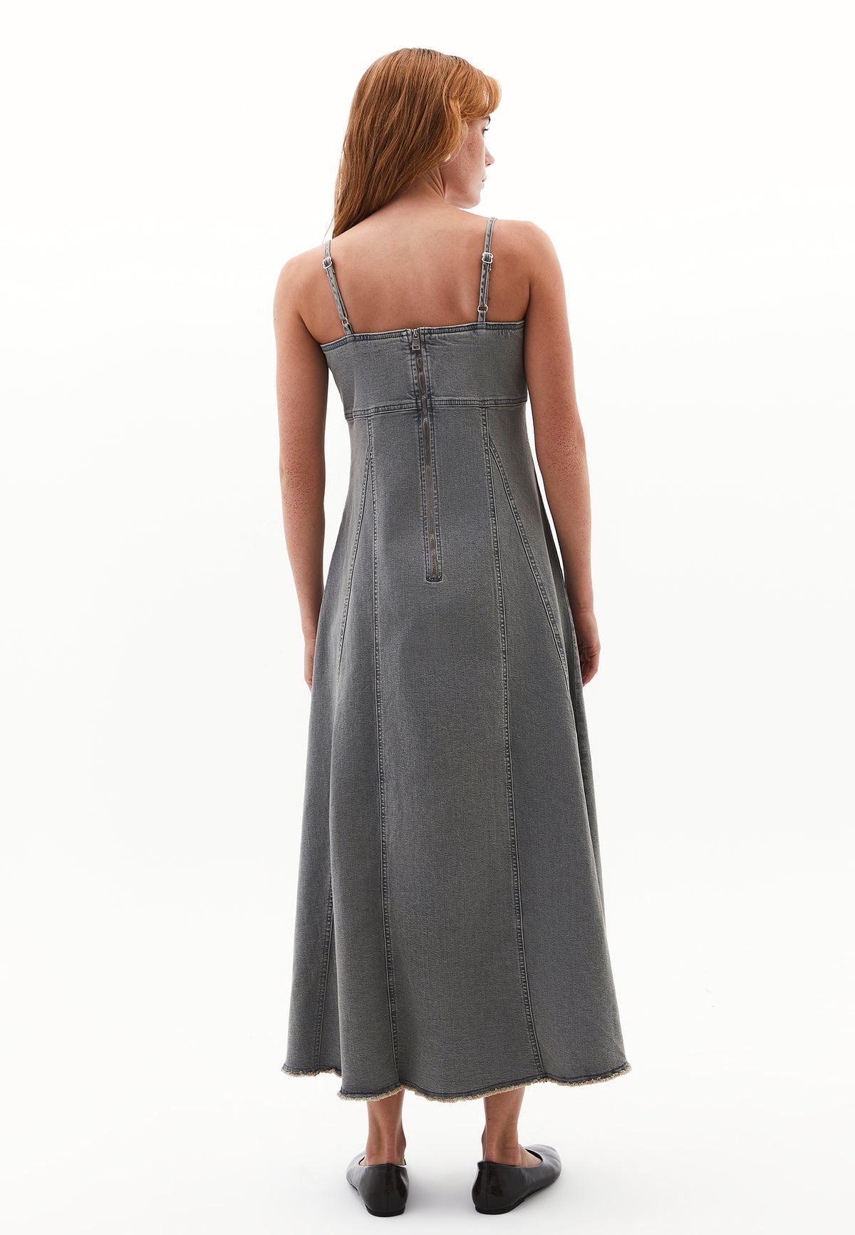 Square Neck Sleeveless Long Dress - GREY DENIM