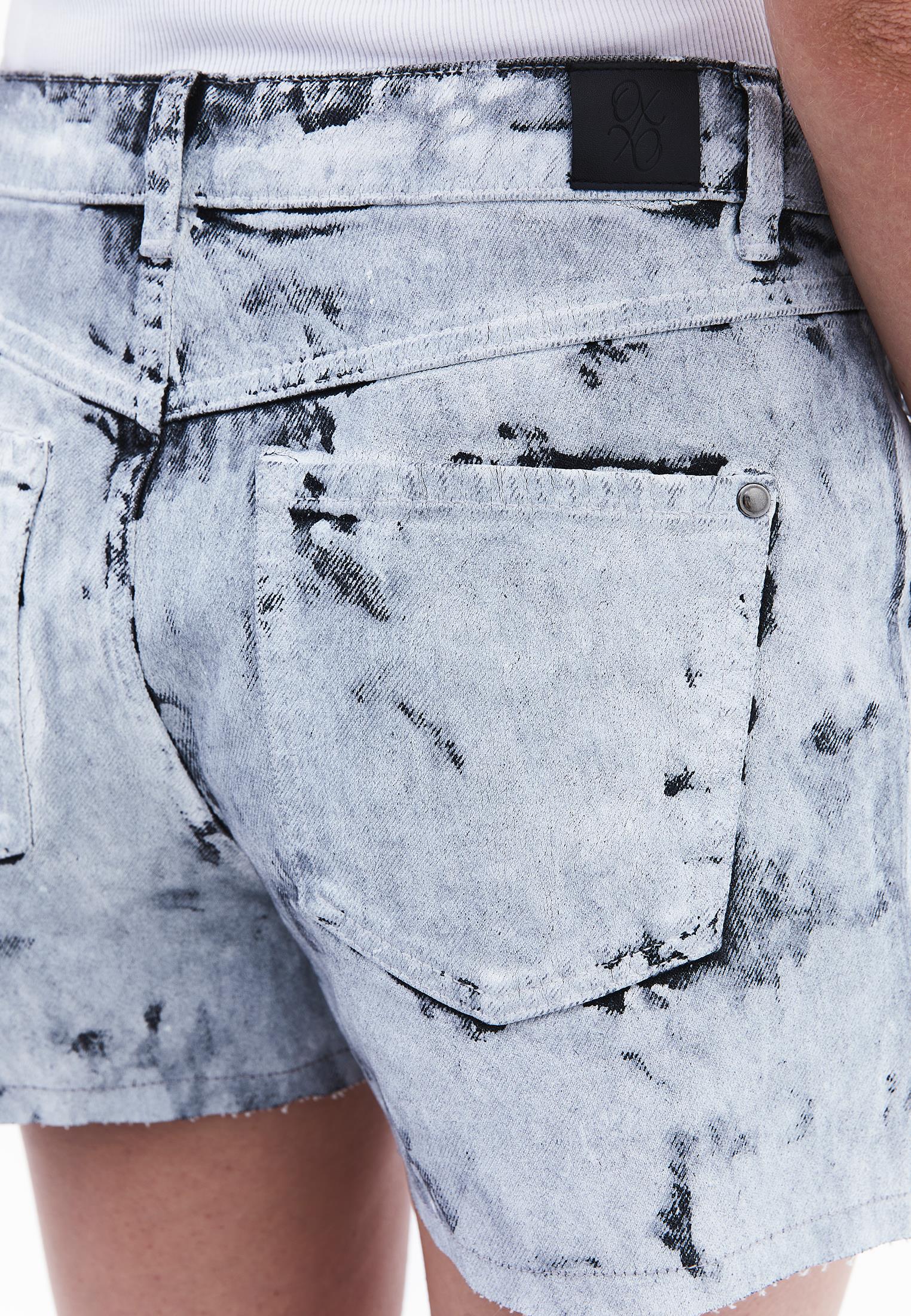 Coated High Waist Denim Shorts - GREY DENIM
