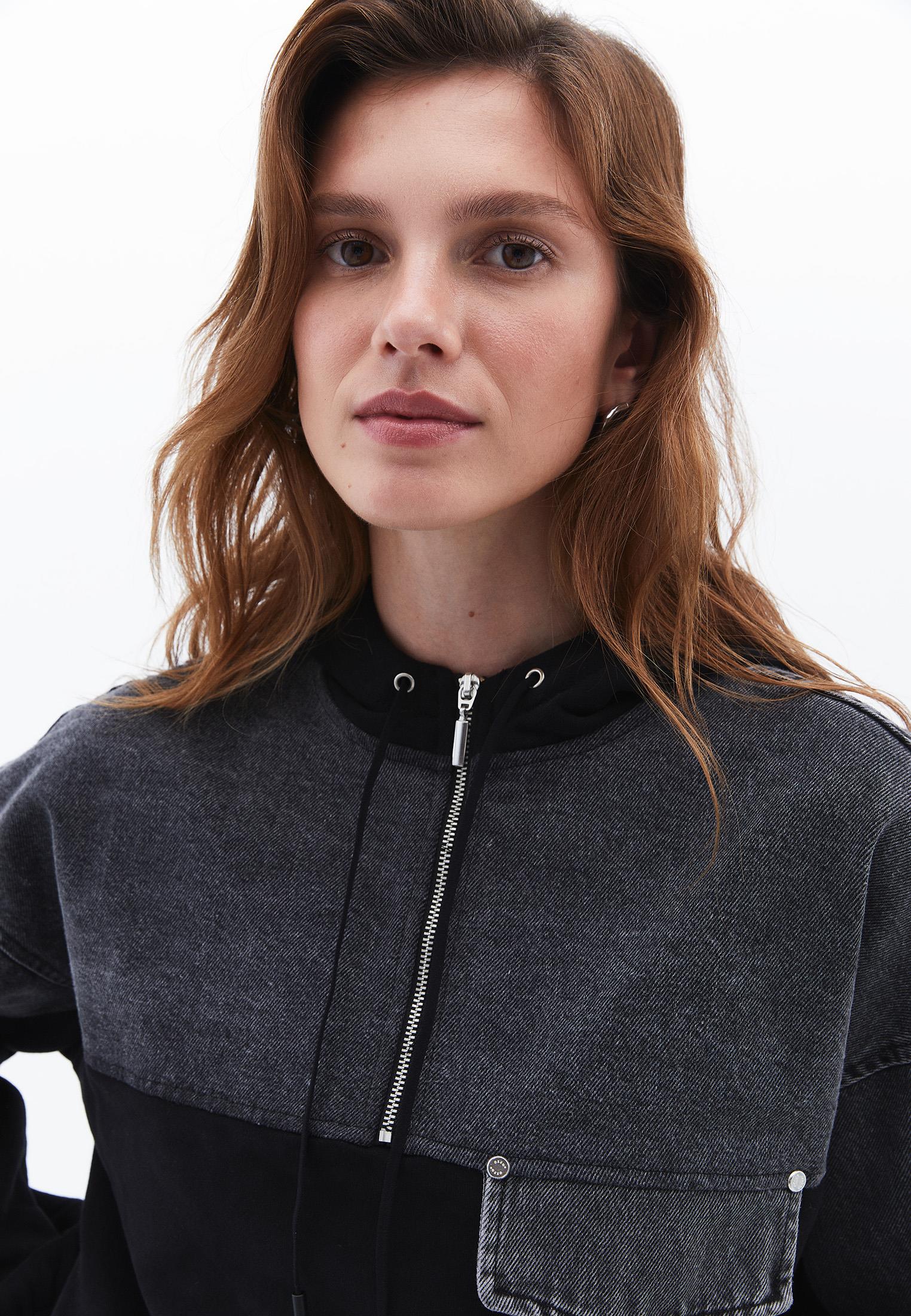 Asymmetric Oversize Cropped Sweatshirt - GREY DENIM