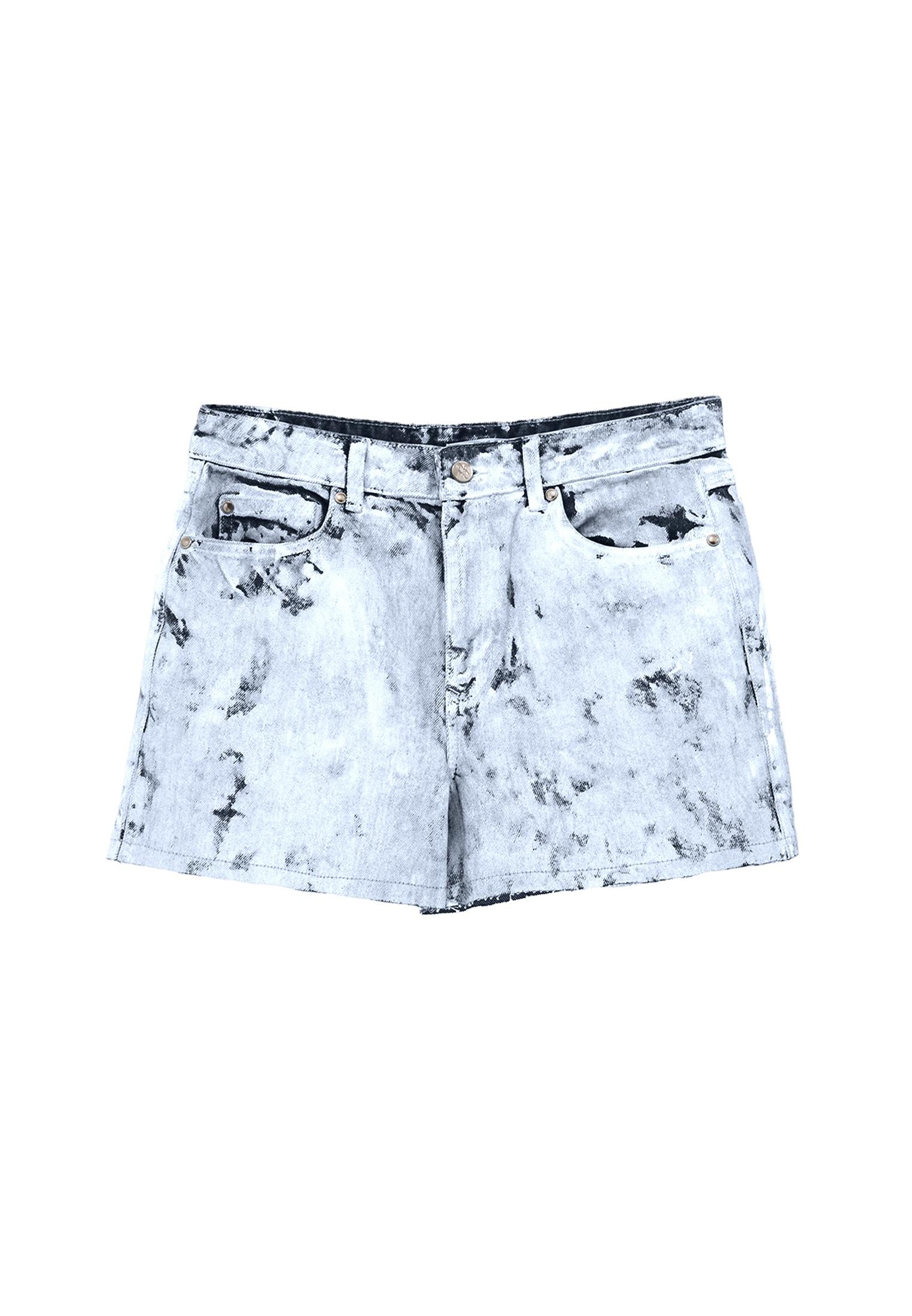 Coated High Waist Denim Shorts - GREY DENIM