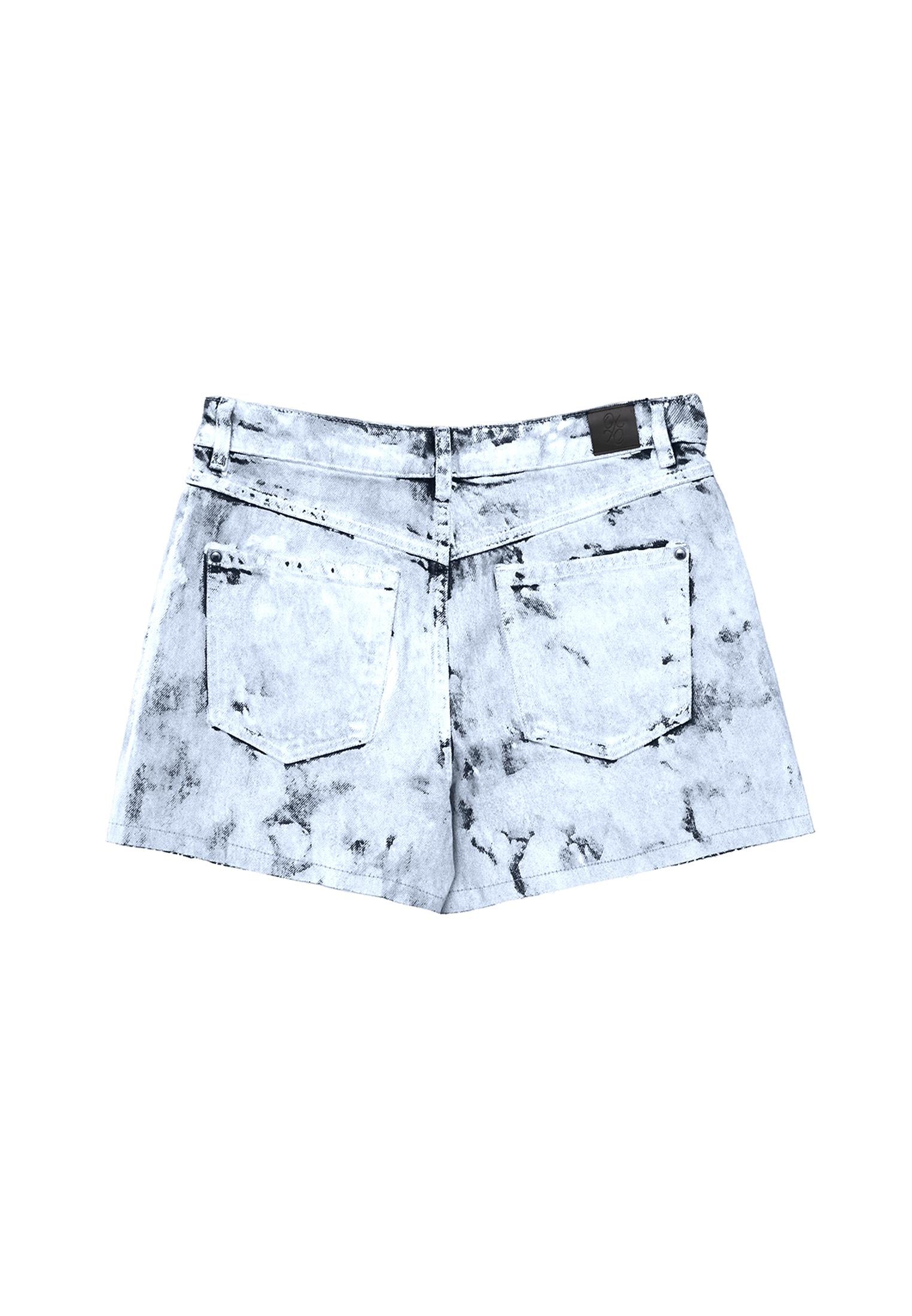 Coated High Waist Denim Shorts - GREY DENIM