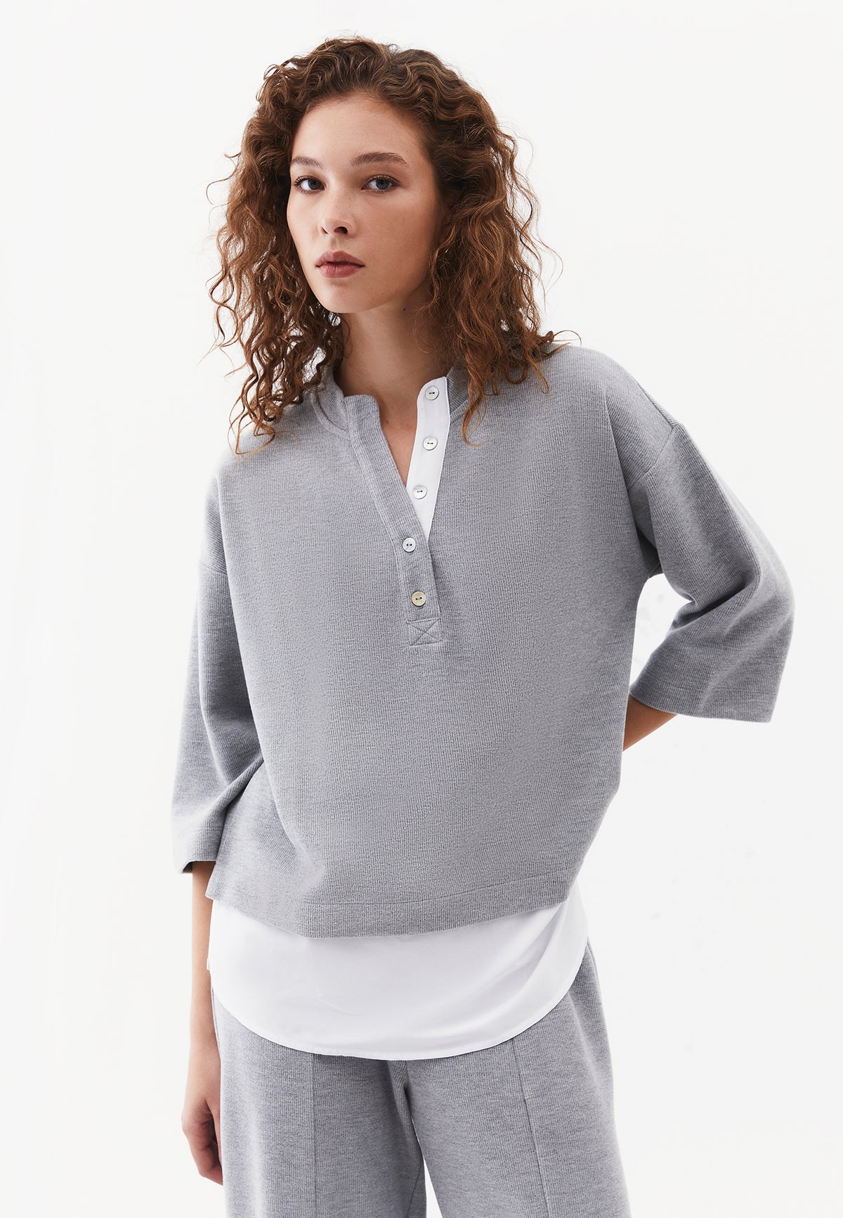 Loose Fit Zip Detail T Shirt - GREY MELANGE