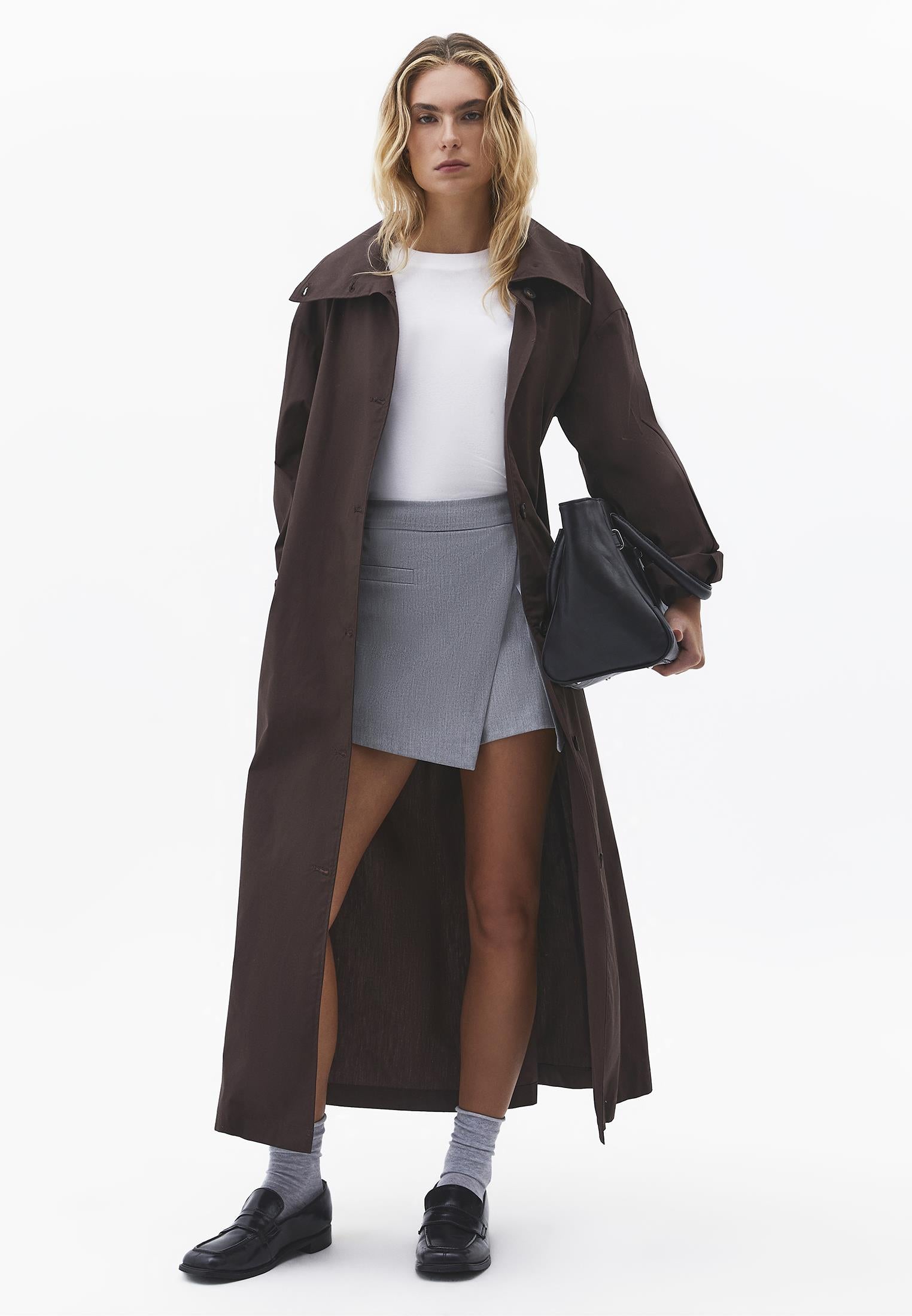 High Waist Slim Shorts With Wrap Detail - GREY MELANGE