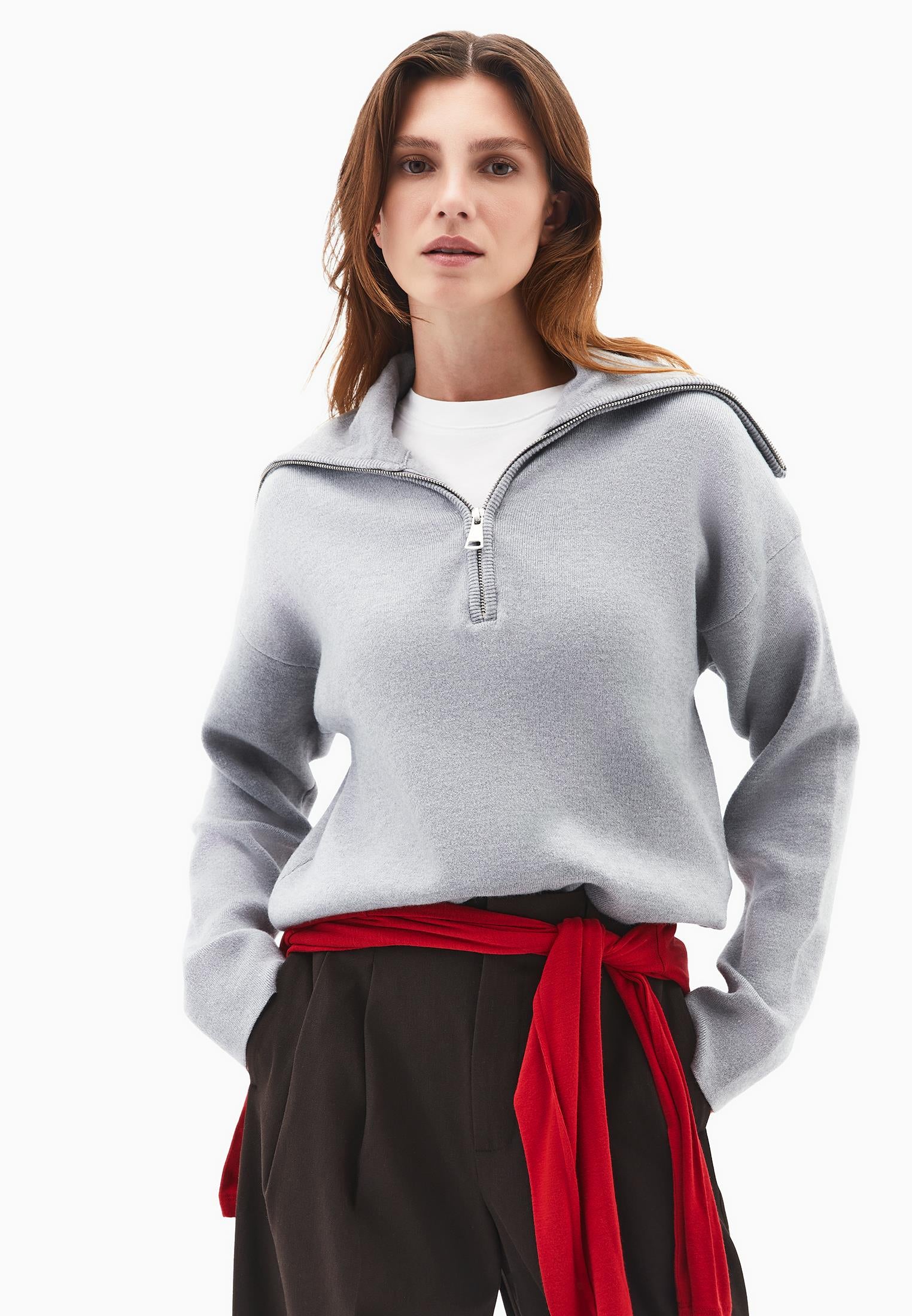 Polo Neck Viscose Sweater - GREY MELANGE