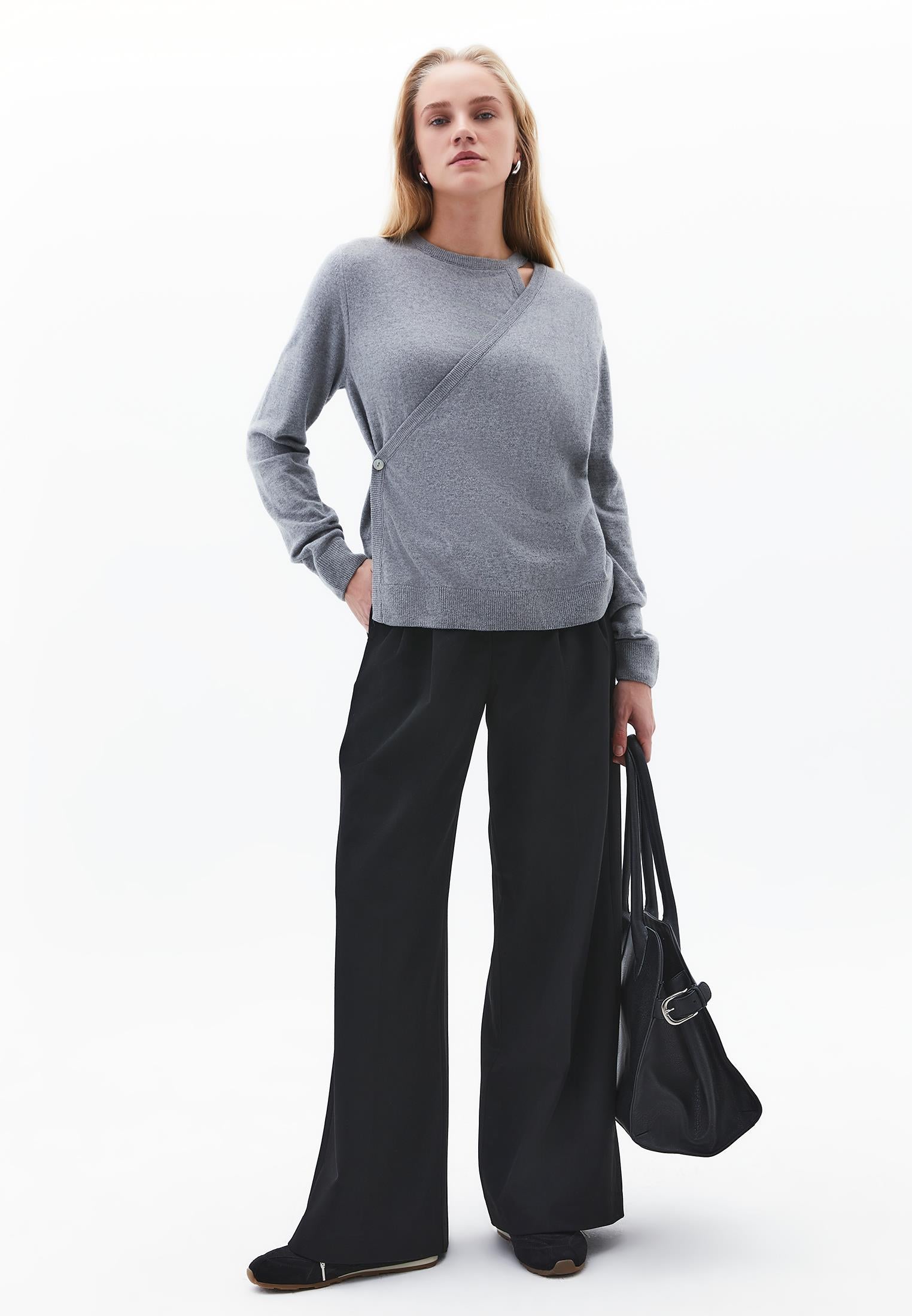 Crew Neck Long Sleeve Sweater - GREY MELANGE