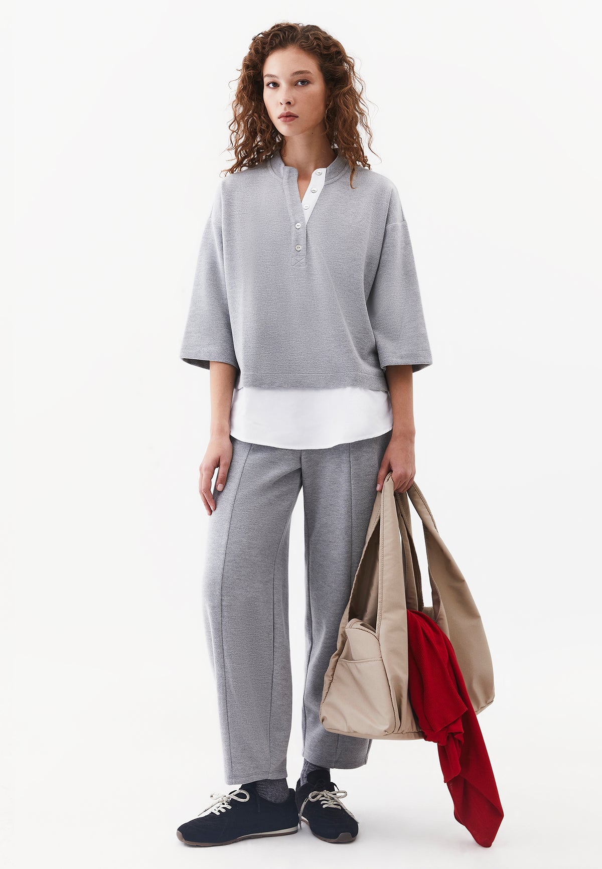 Loose Fit Zip Detail T Shirt - GREY MELANGE