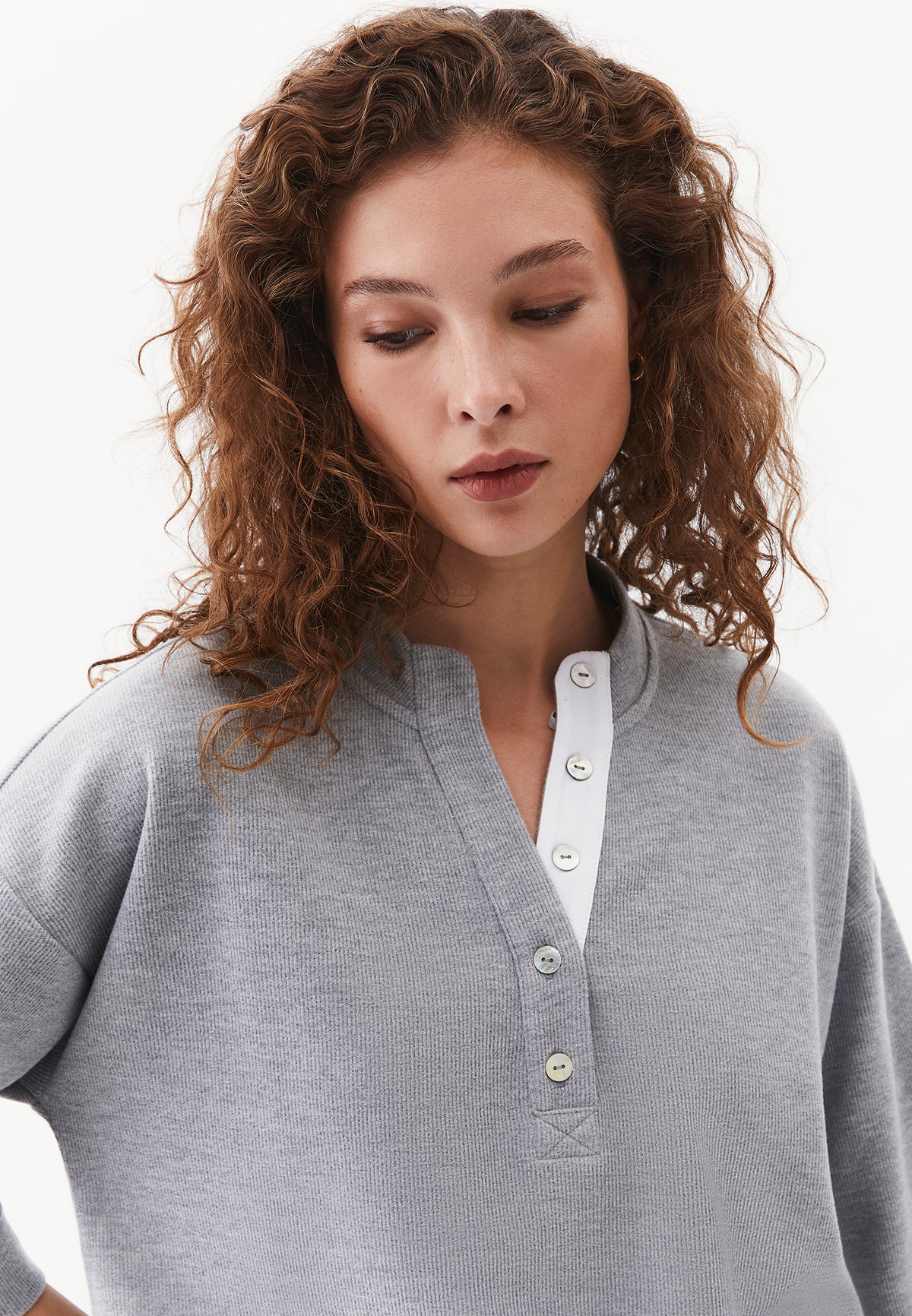 Loose Fit Zip Detail T Shirt - GREY MELANGE