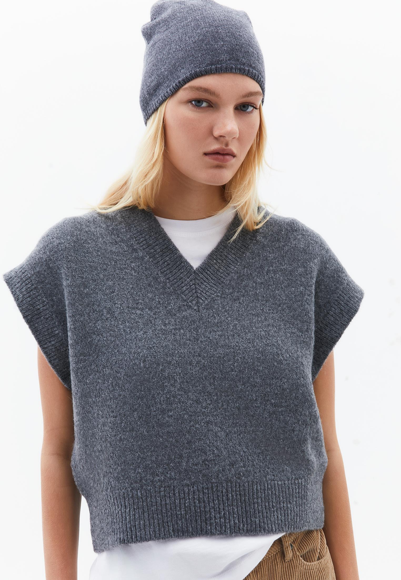 V Neck Short Comfortable Knit Vest - GREY MELANGE