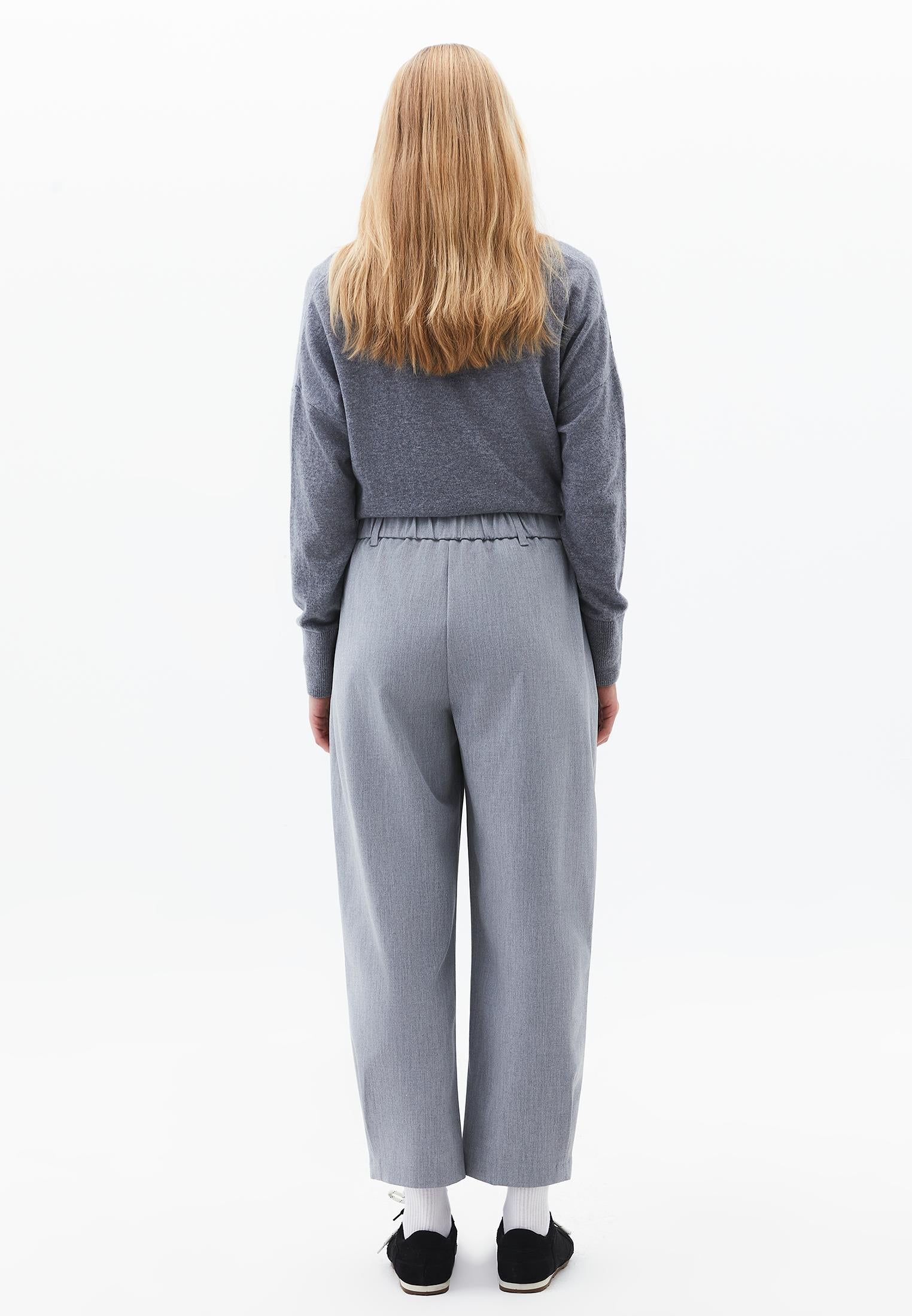 Balloon Form Pleated Standard Carrot Leg Pants - GREY MELANGE