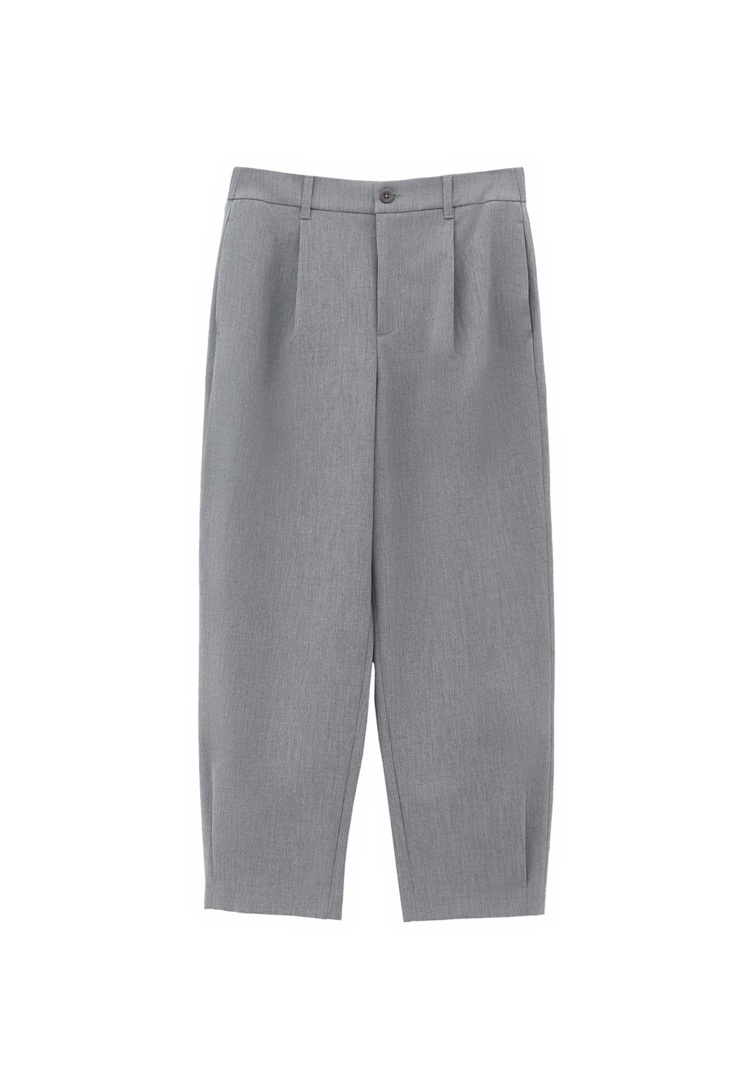 Balloon Form Pleated Standard Carrot Leg Pants - GREY MELANGE