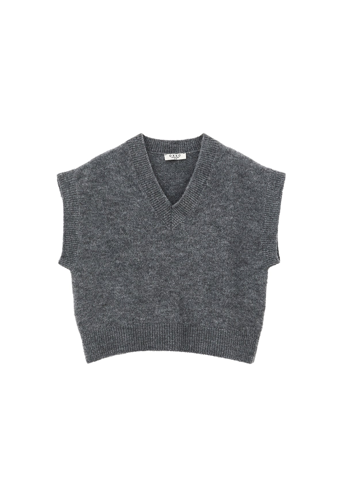V Neck Sleeveless Knit Vest - GREY MELANGE