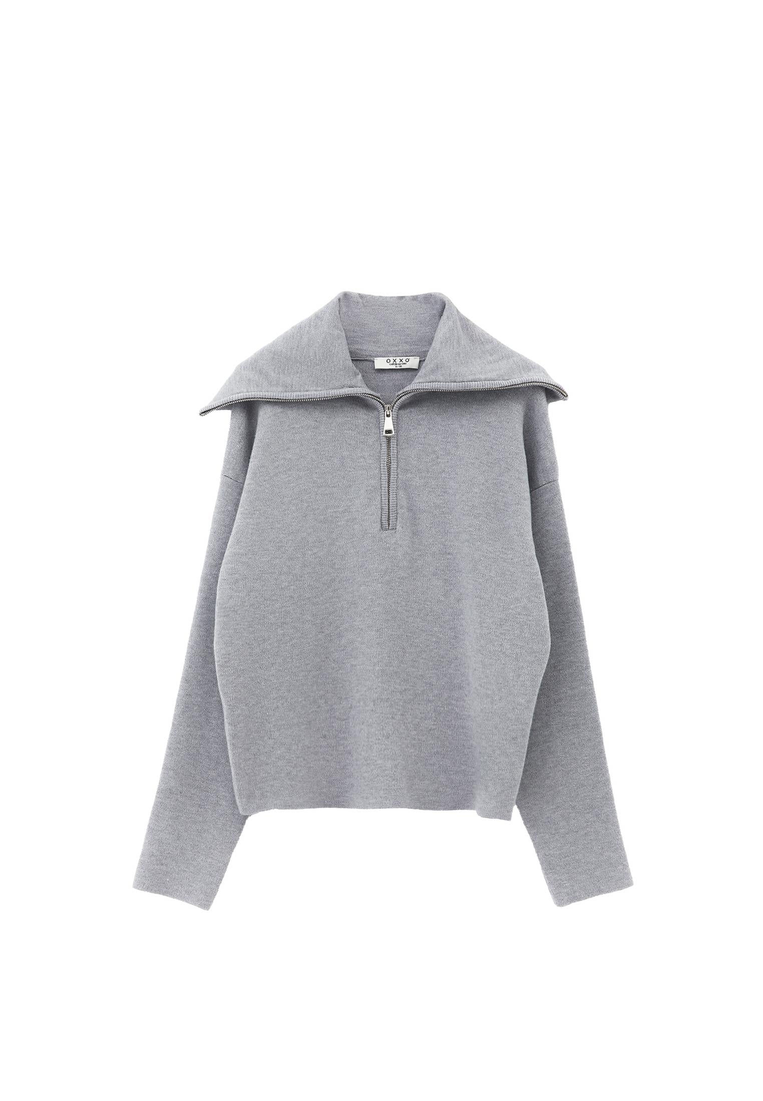 Polo Neck Viscose Sweater - GREY MELANGE