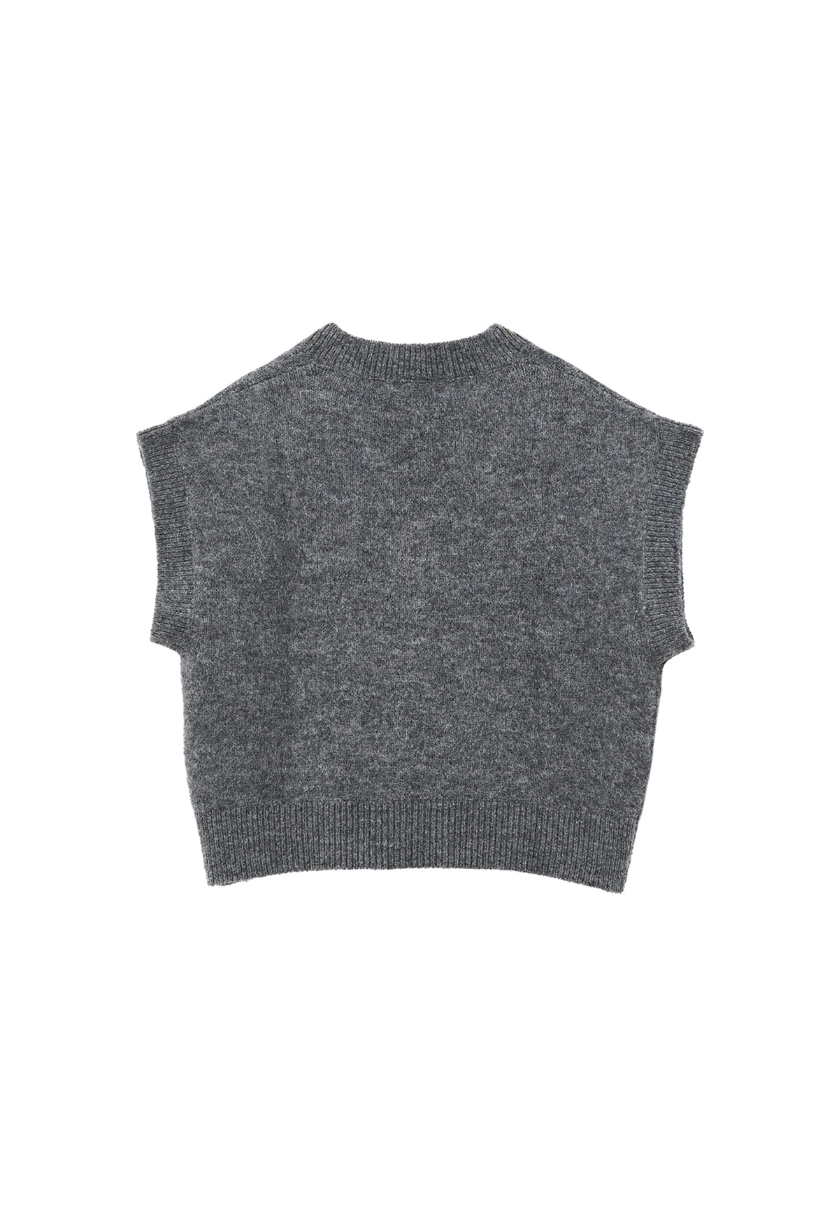 V Neck Sleeveless Knit Vest - GREY MELANGE