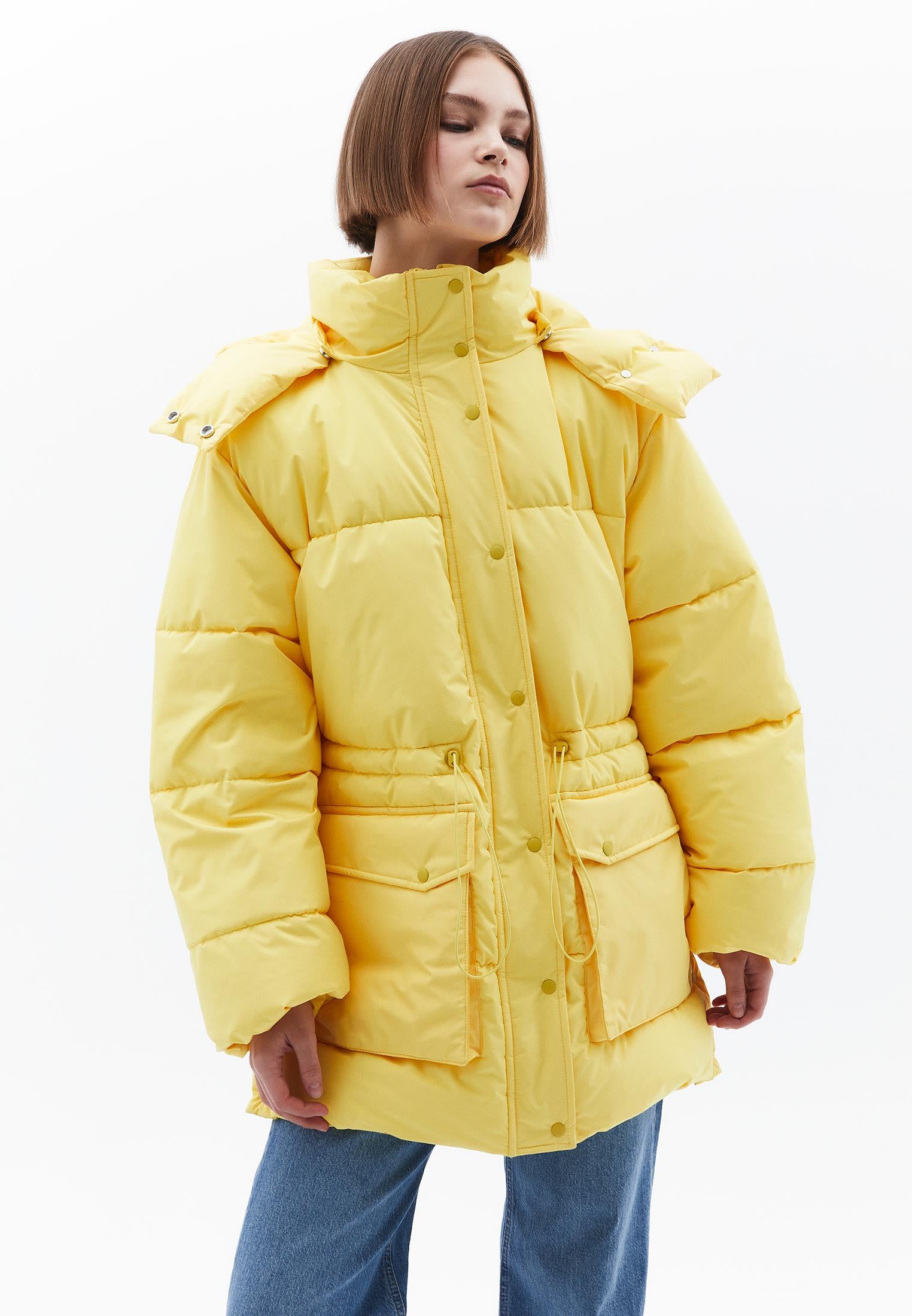 Midi Length Hooded Coat - HABANERO GOLD