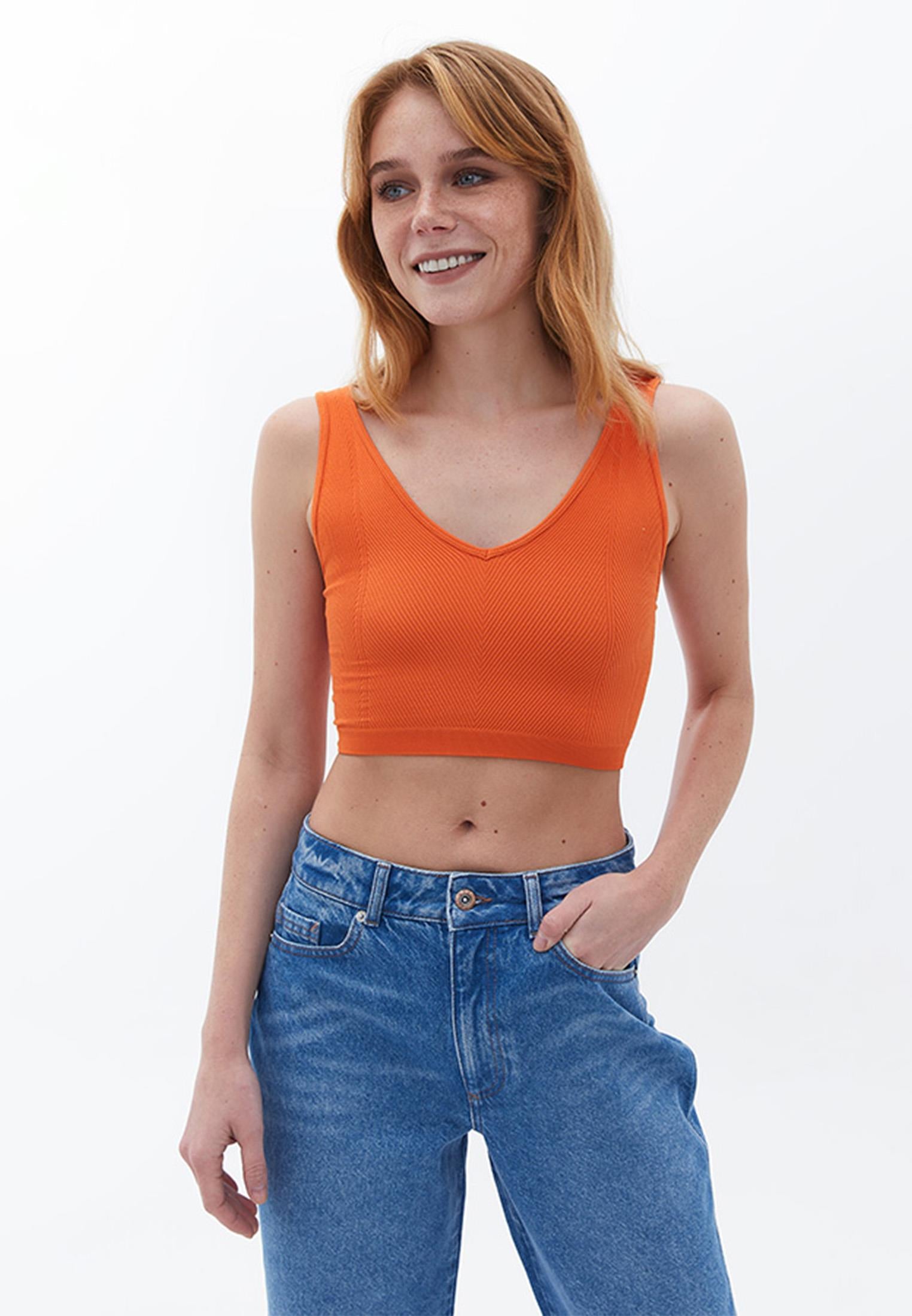 Jacquard V Neck Tank Top - HARVEST PUMPKIN