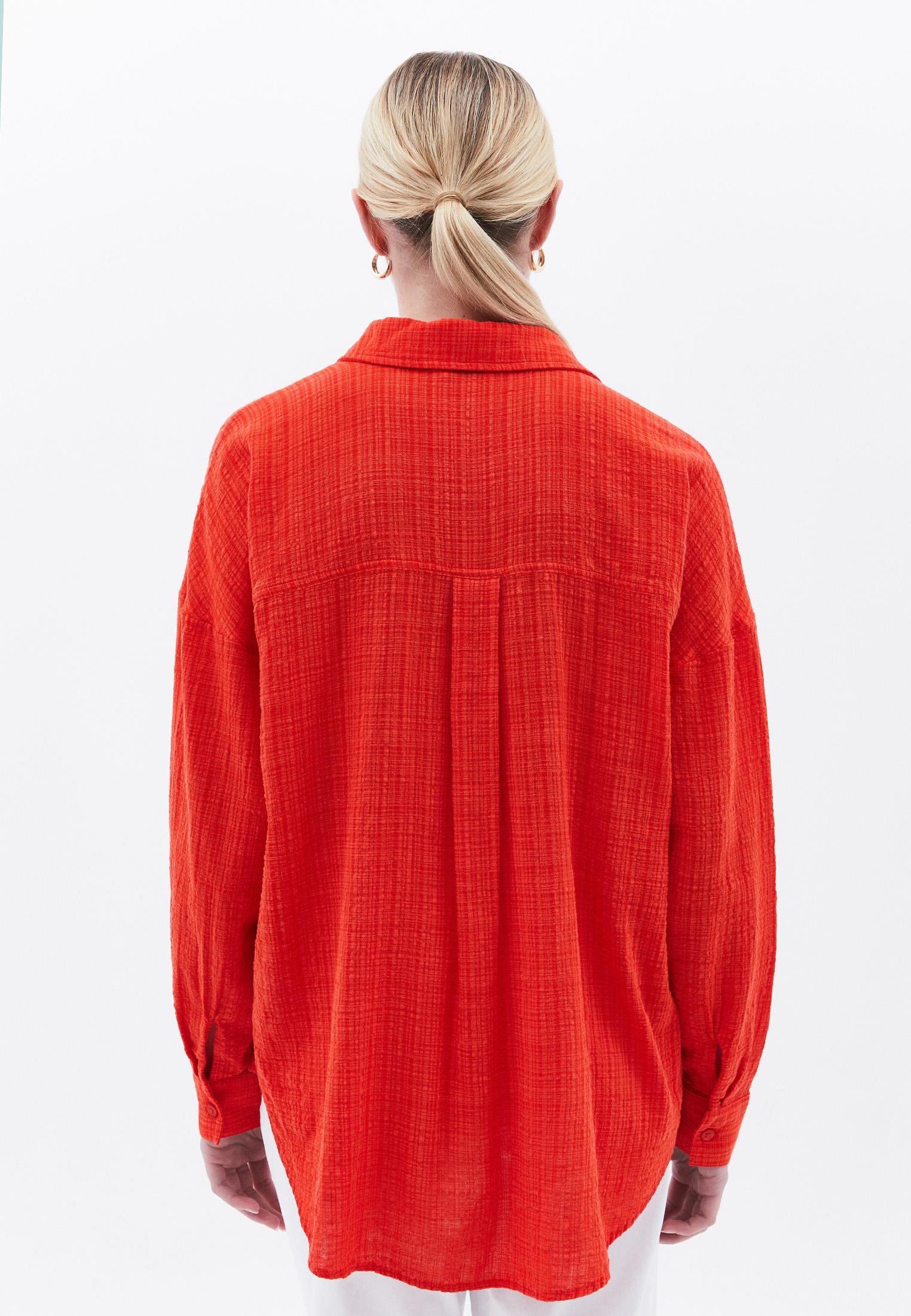 Oversize Long Sleeve Shirt With Pocket Detail - HIGH RED