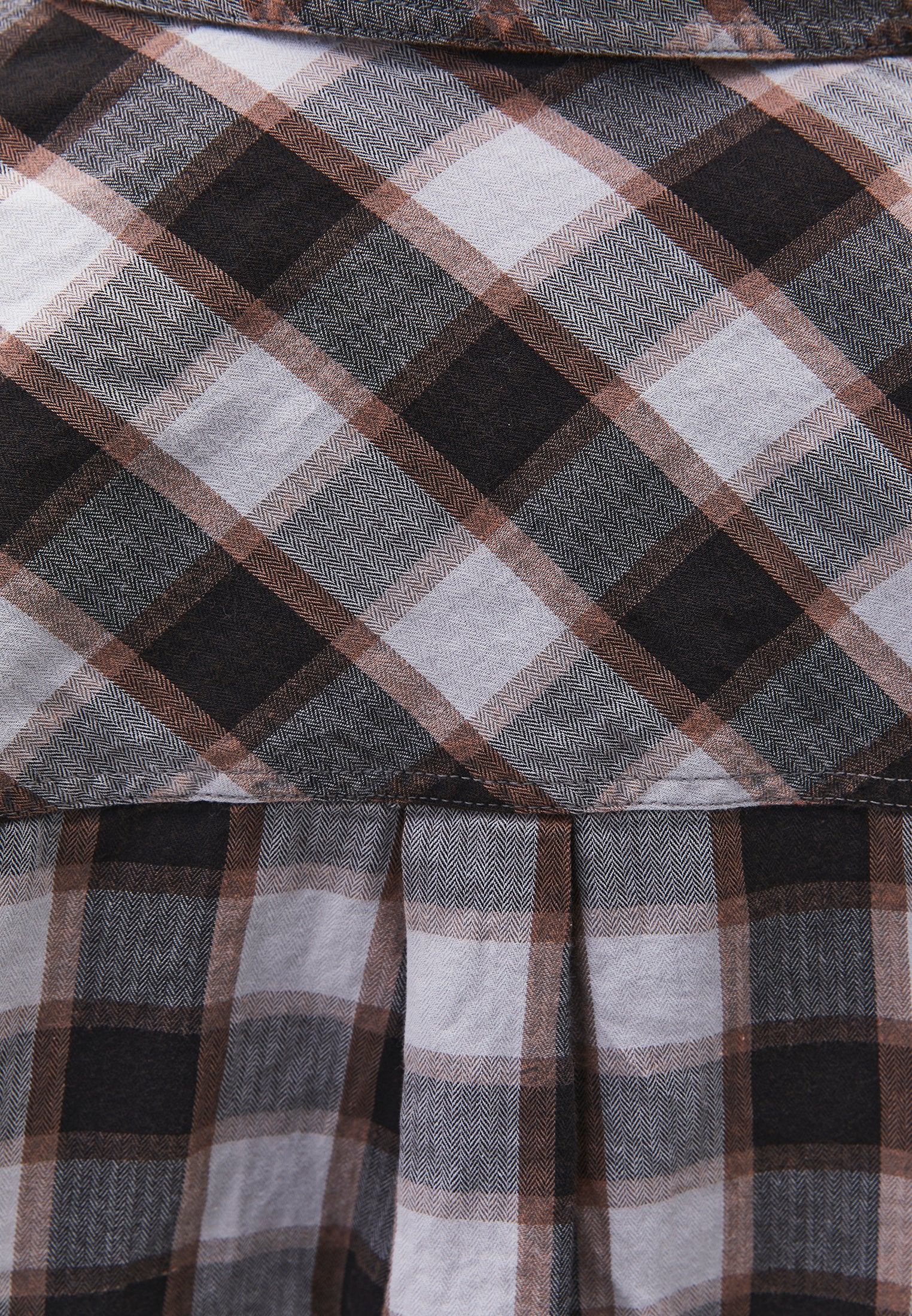 Oversize Short Shirt Collar Long Sleeve Shirt - HONEYSUCKLE CHECK