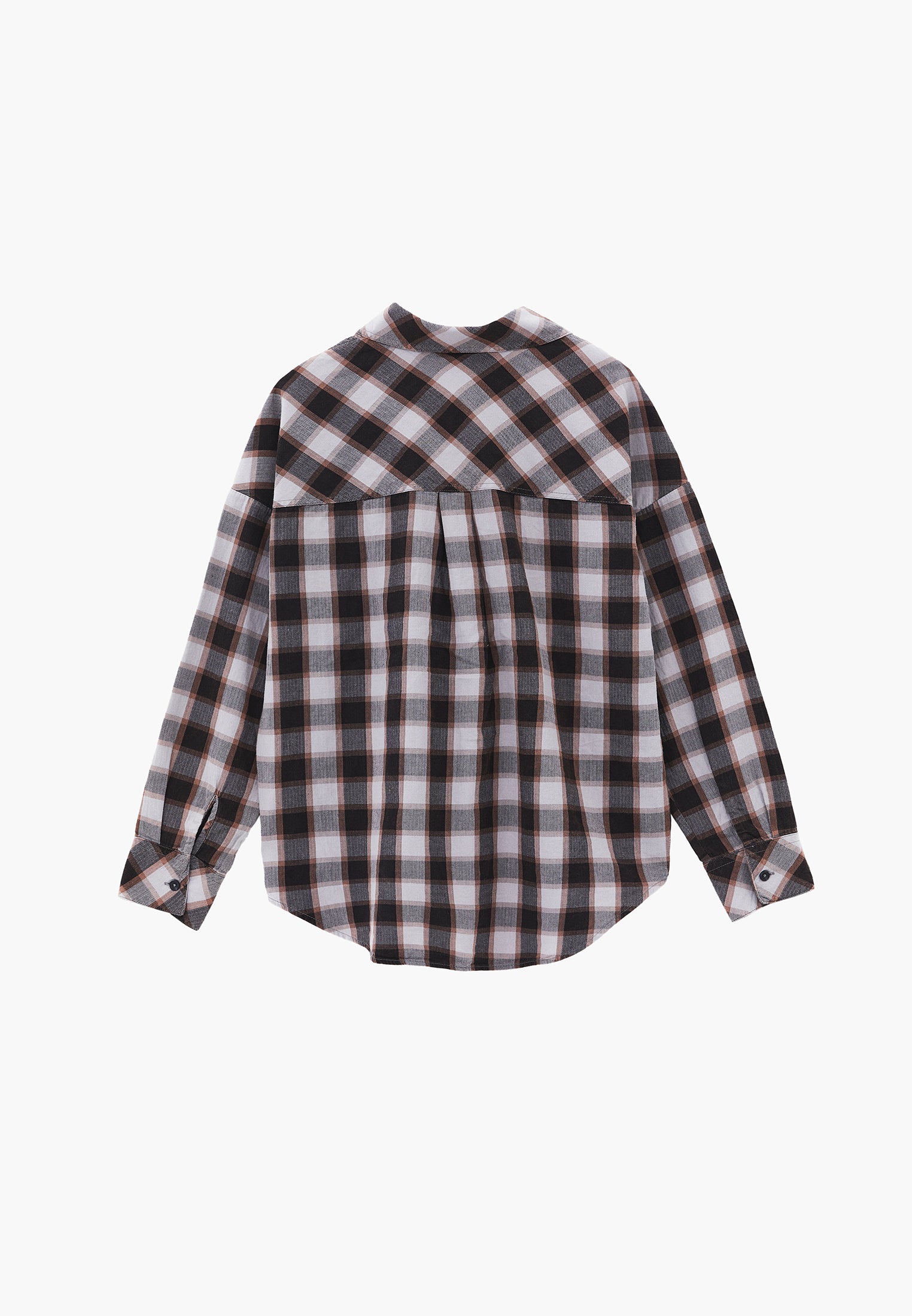 Oversize Short Shirt Collar Long Sleeve Shirt - HONEYSUCKLE CHECK