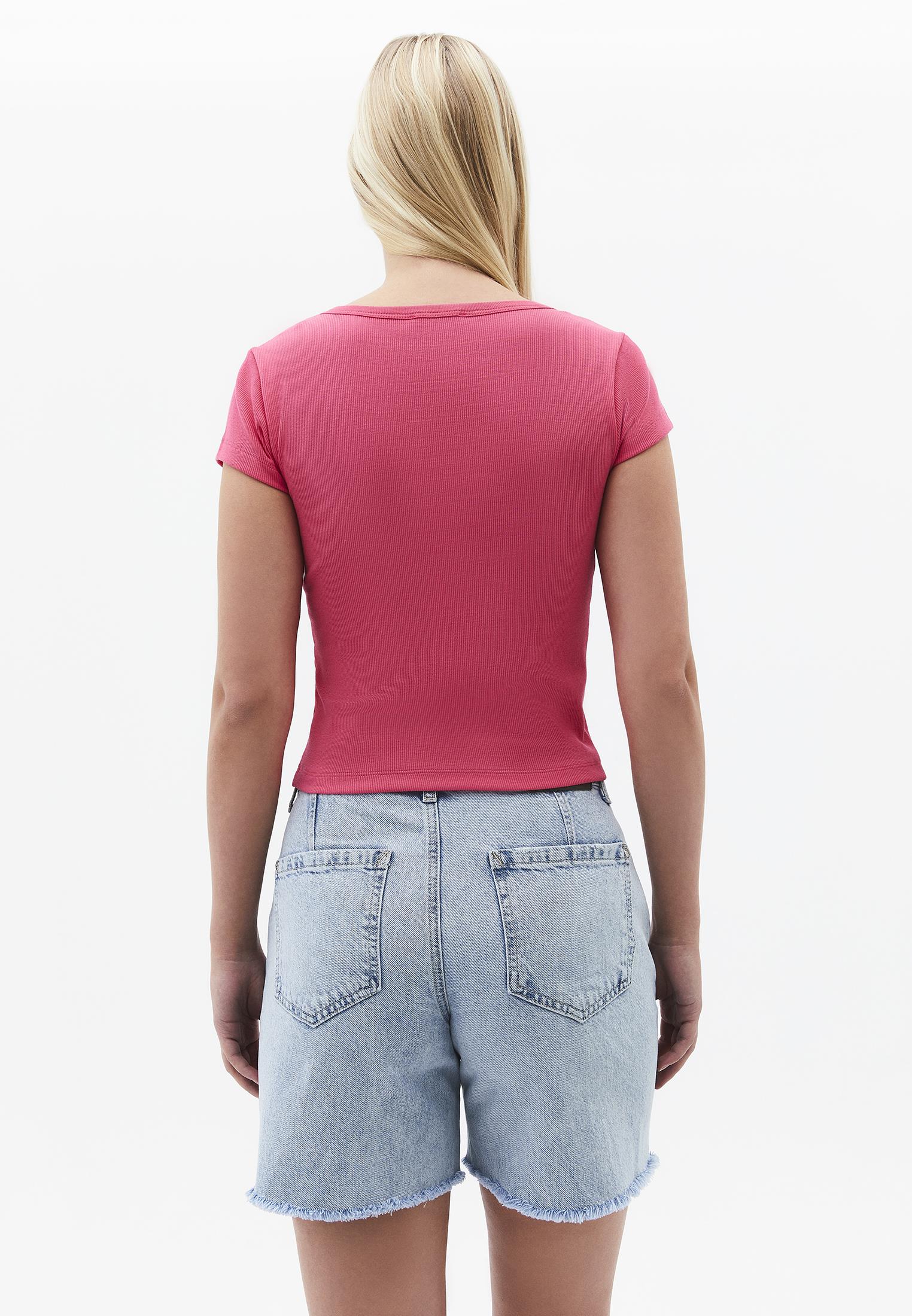U Neck Bodycon T-Shirt - HONEYSUCKLE