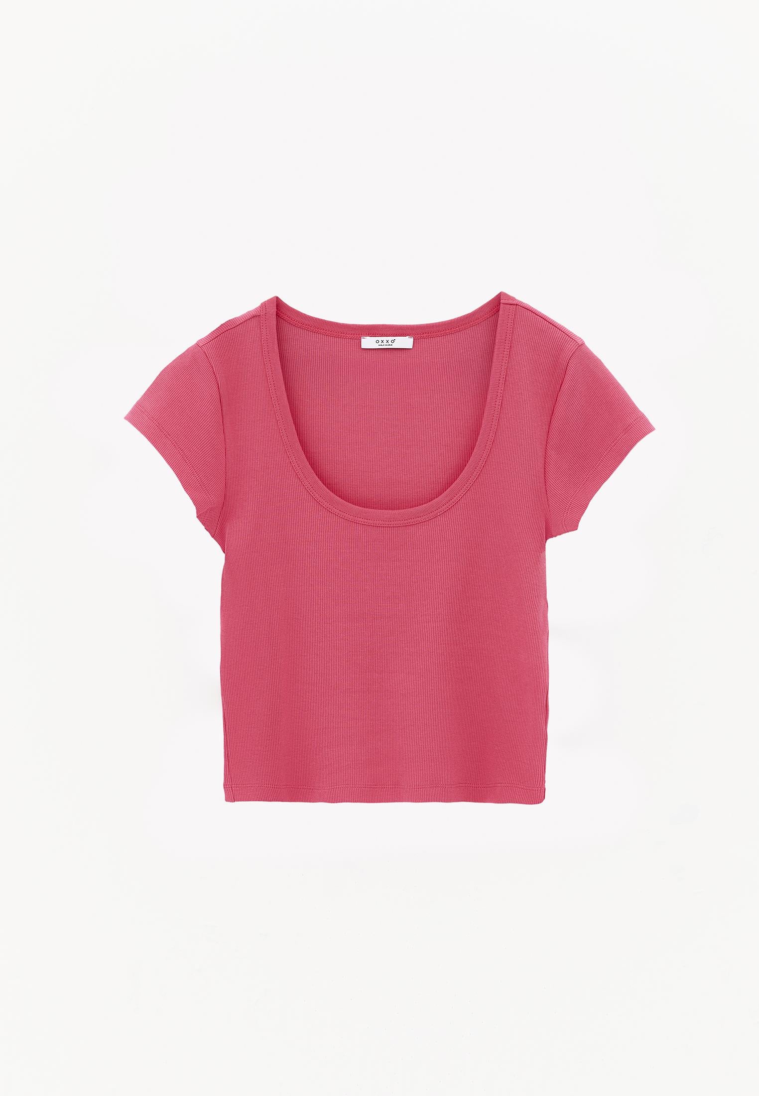 U Neck Bodycon T-Shirt - HONEYSUCKLE