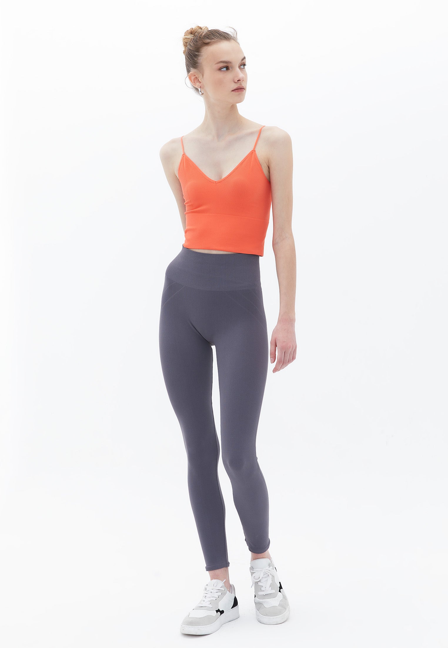 Jacquard Patterned V Neck Tank Top - HOT CORAL