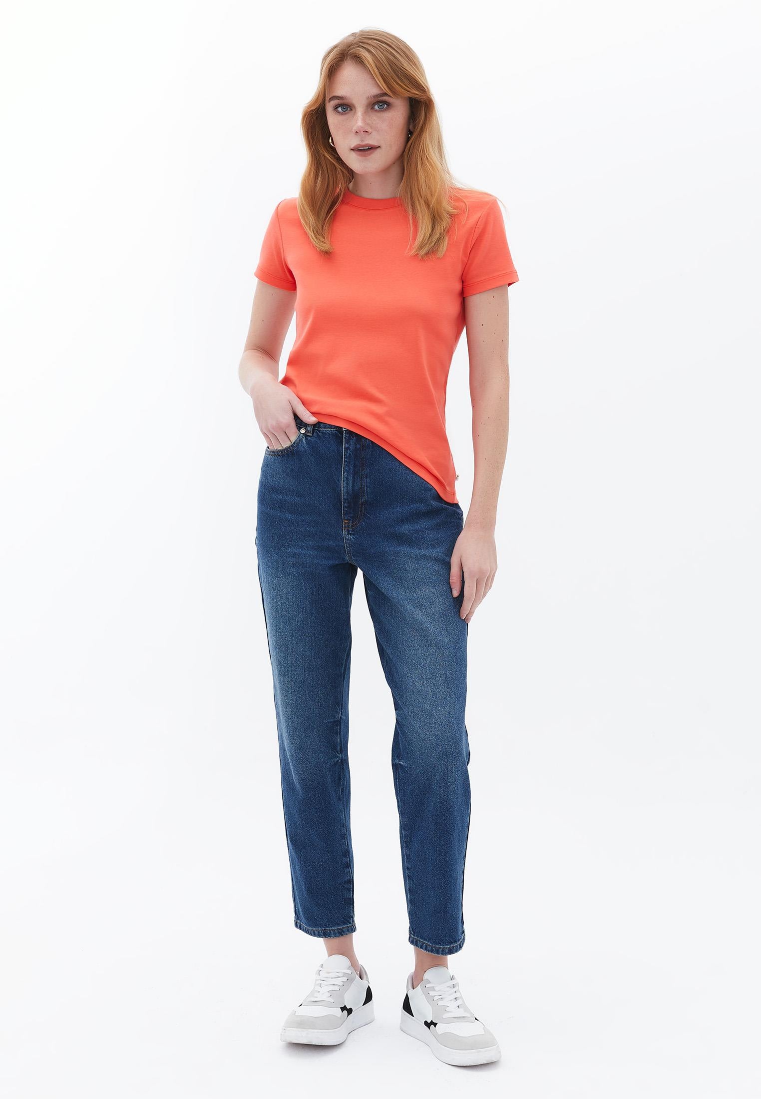 Crew Neck Loose Fit T-Shirt - HOT CORAL