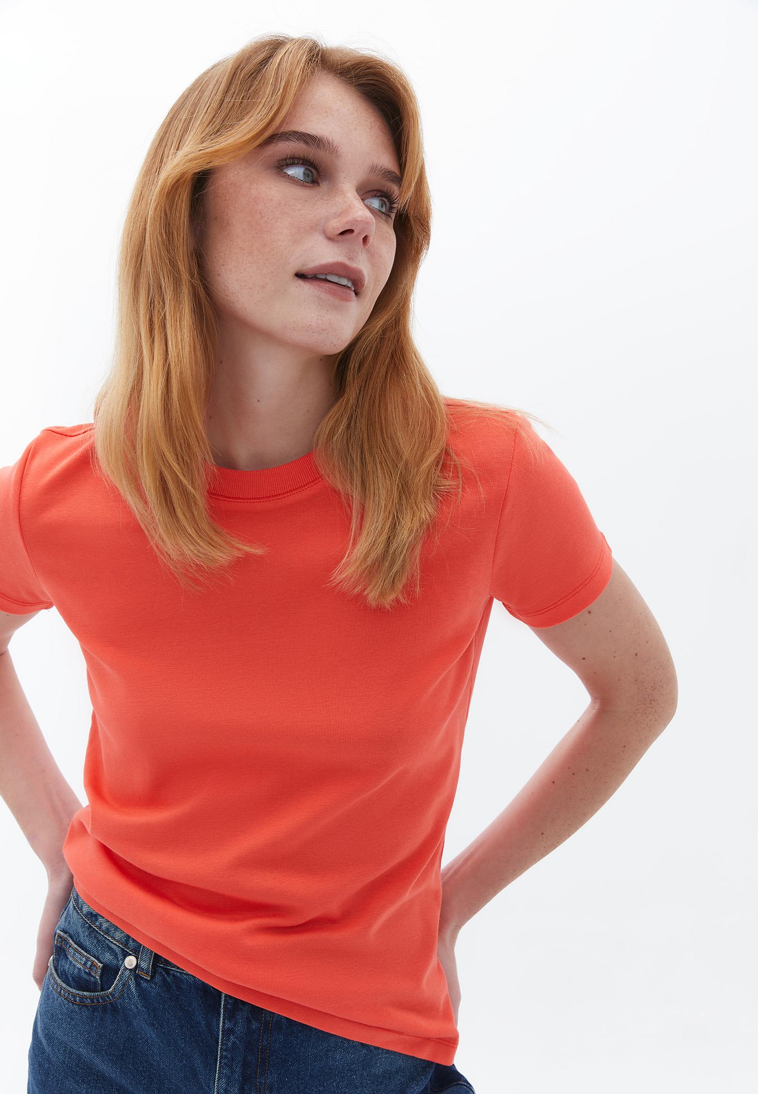 Crew Neck Loose Fit T-Shirt - HOT CORAL
