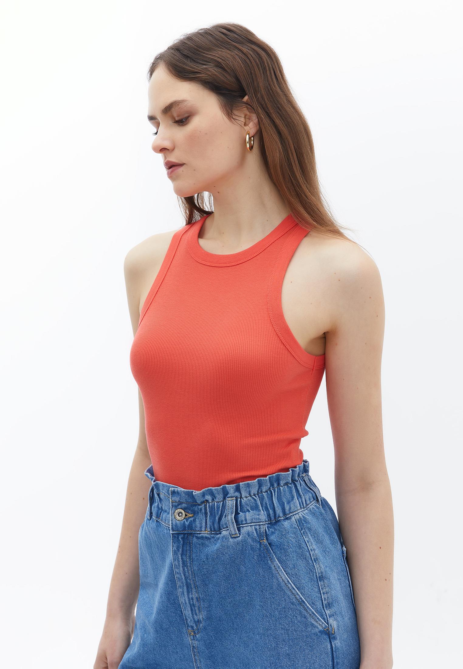 Halter Neck Sleeveless Tank - HOT CORAL