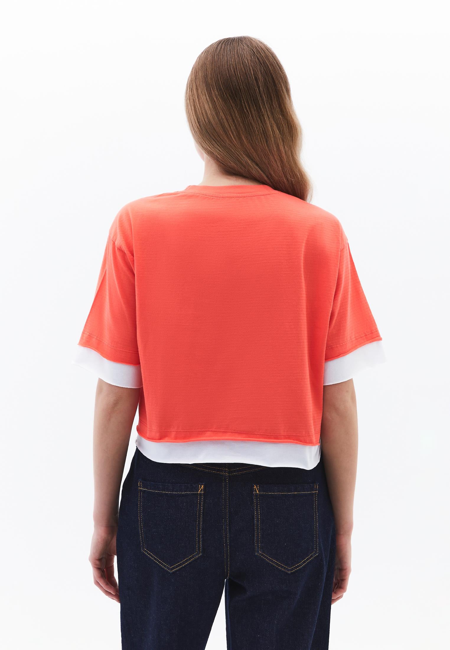 Cropped Crew Neck T-Shirt - HOT CORAL
