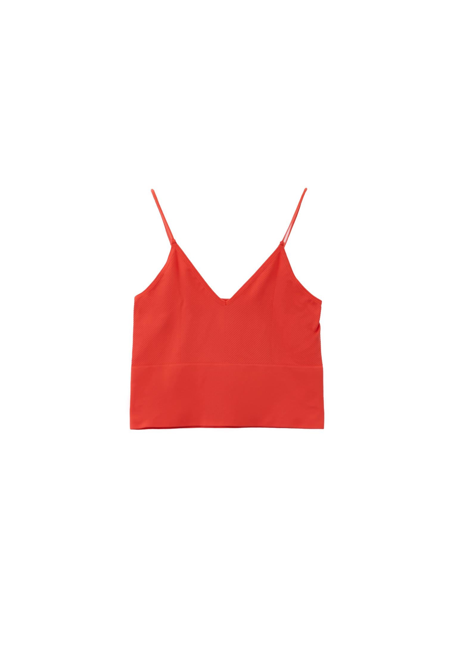 Jacquard Patterned V Neck Tank Top - HOT CORAL