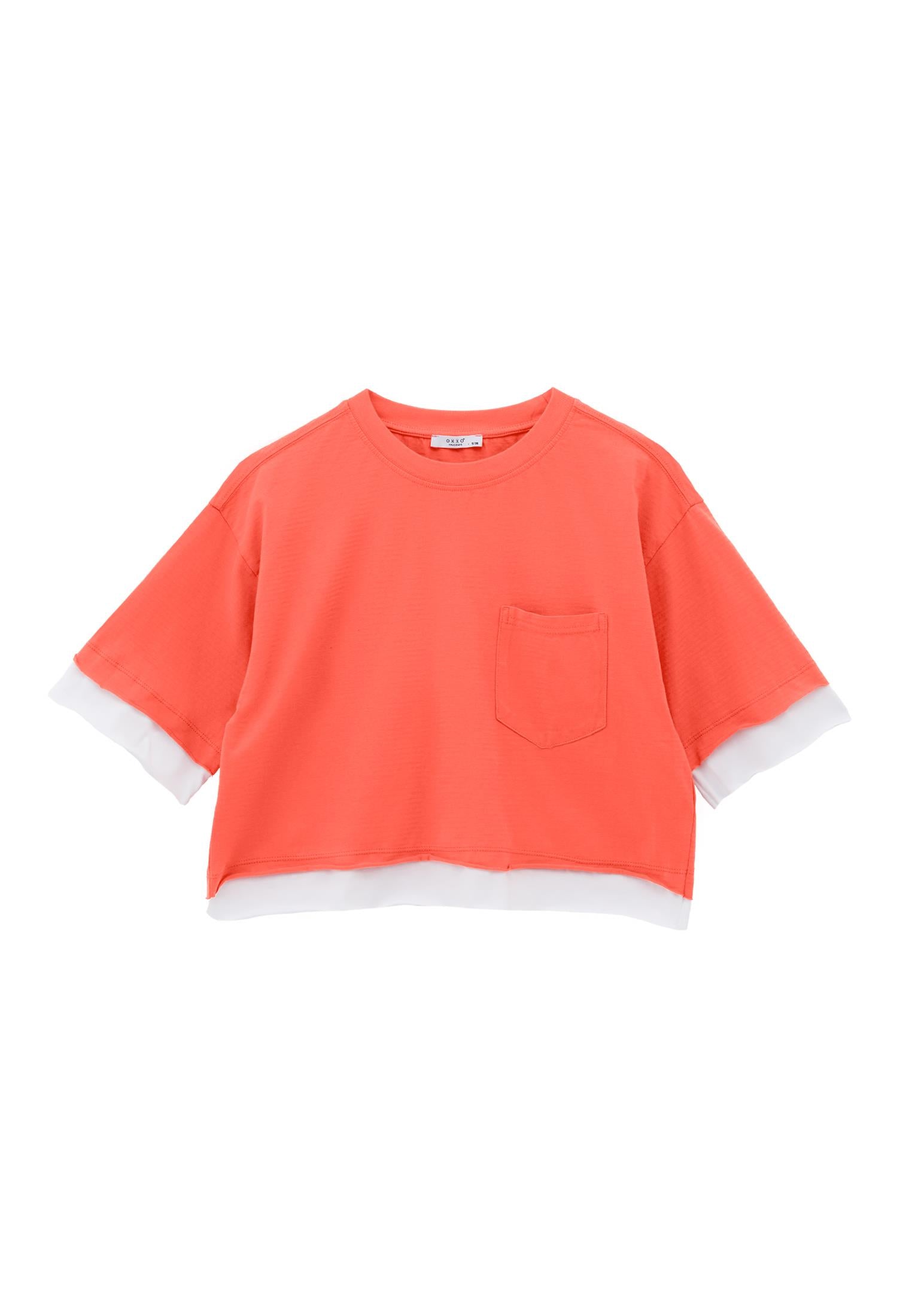 Cropped Crew Neck T-Shirt - HOT CORAL
