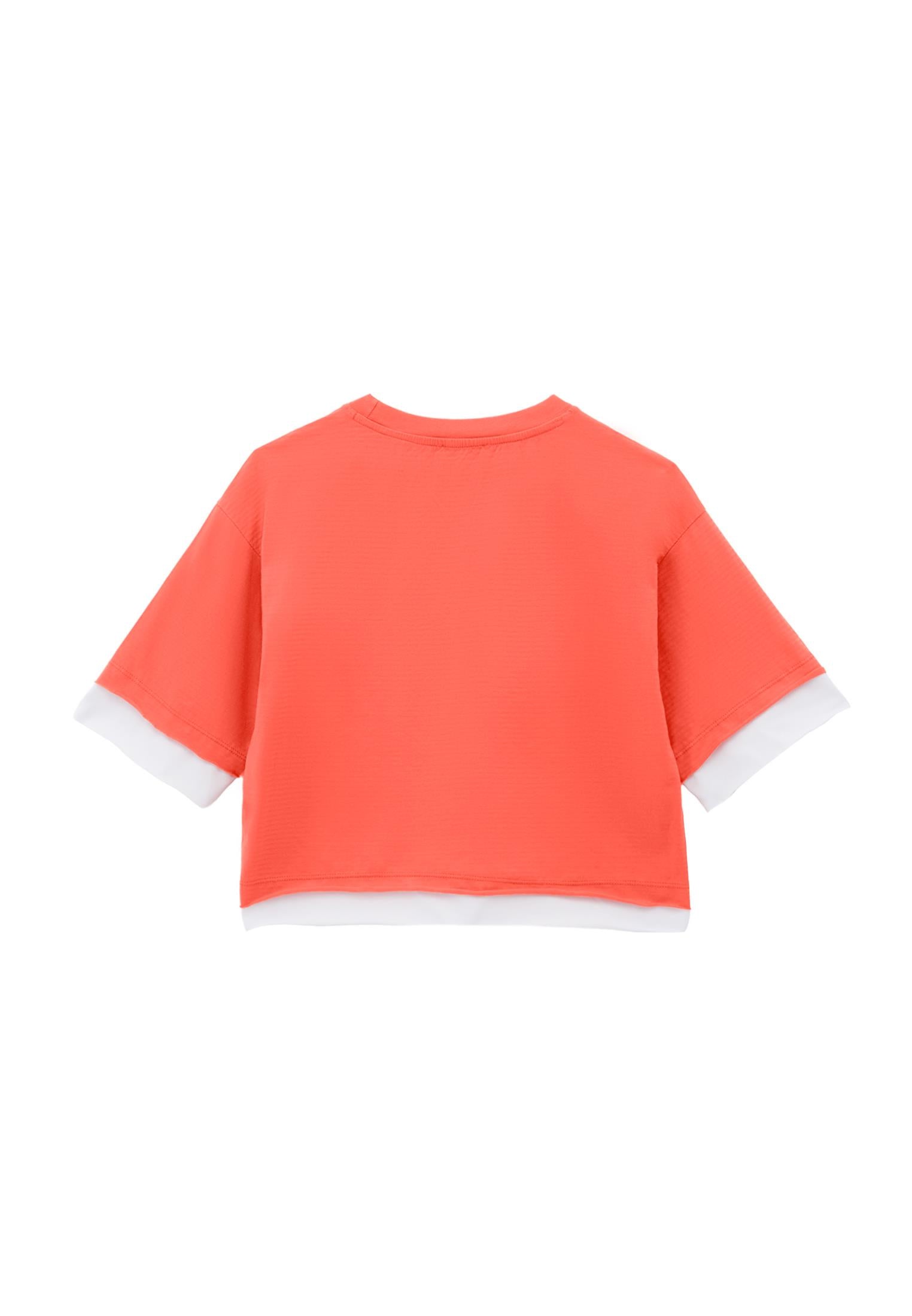 Cropped Crew Neck T-Shirt - HOT CORAL