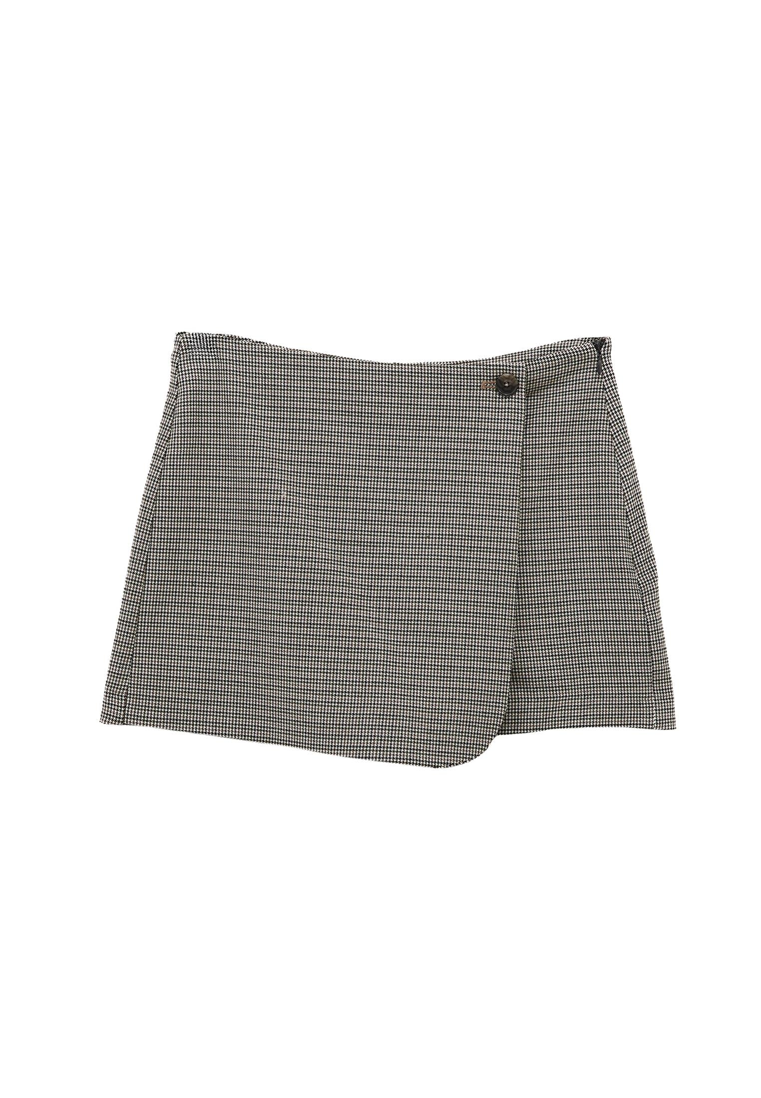 Wool Short With Button Details - HOUNDSTOOTH COMB