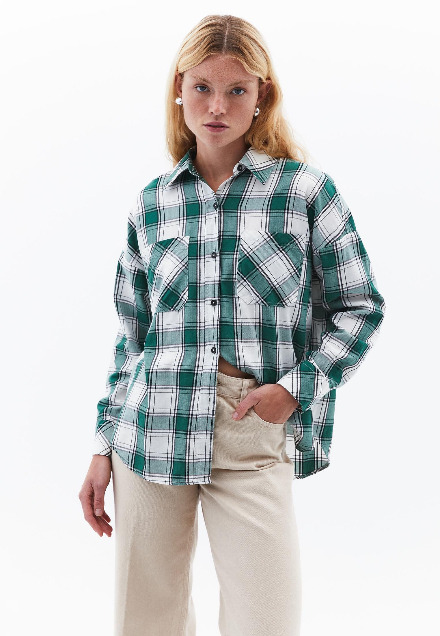 Oversize Buttoned Shirt - HUNTER GREEN CHECK