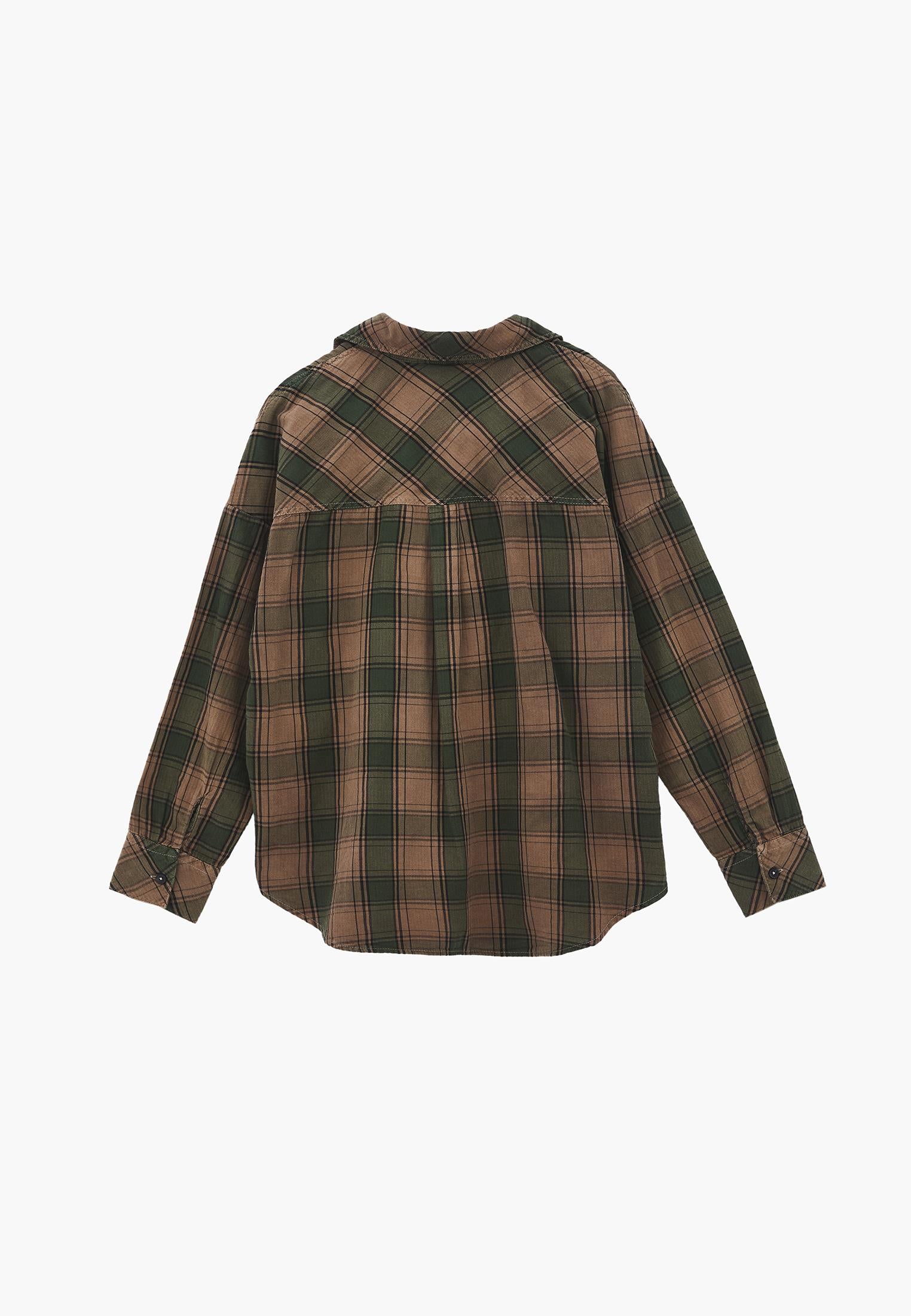 Oversized Buttoned Long Sleeve Shirt - HUNTER GREEN CHECK