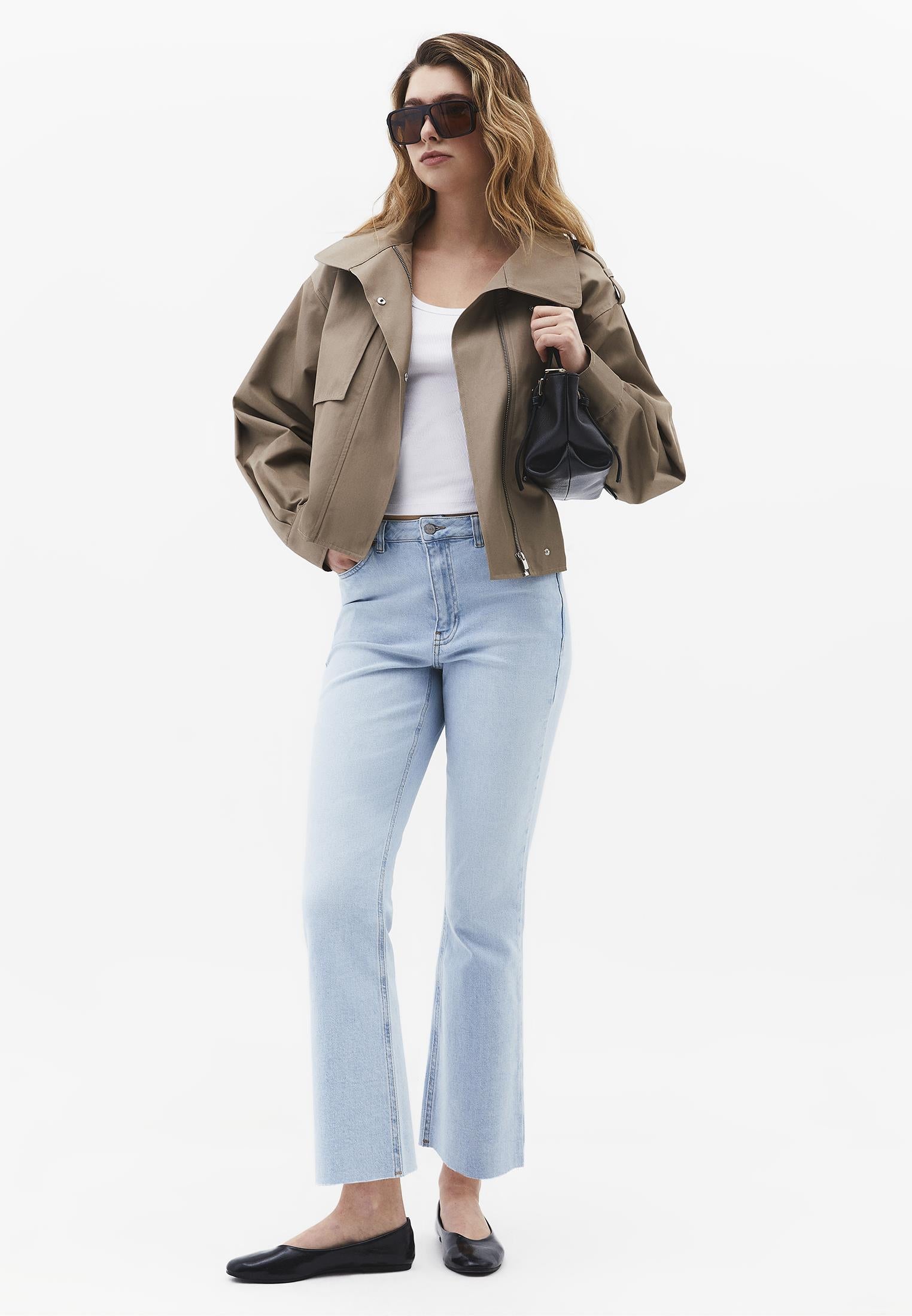 High Waist Pocketed Short Flared Leg Pants - ICE BLUE DENIM