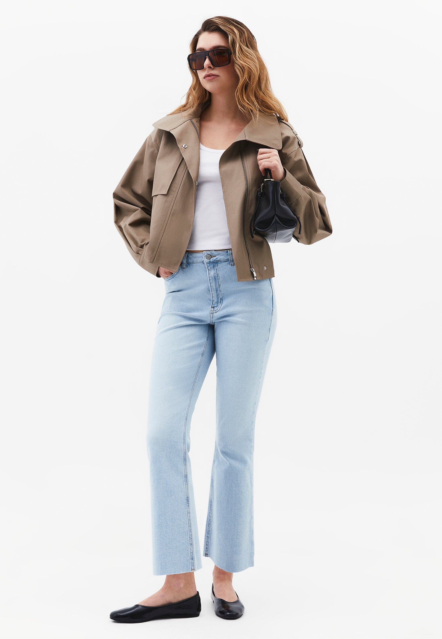 High Waist Pocketed Short Flared Leg Pants - ICE BLUE DENIM