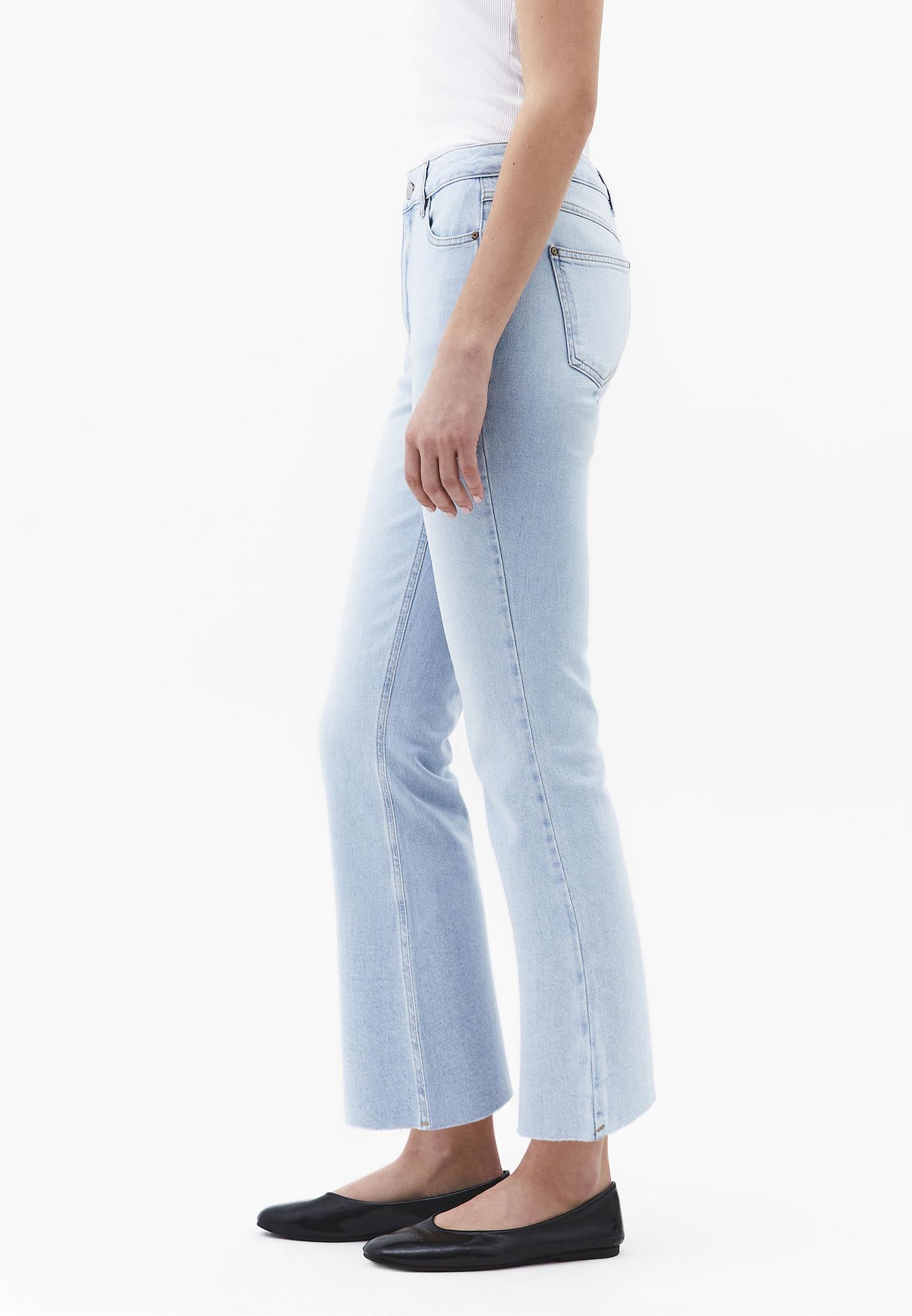 High Waist Pocketed Short Flared Leg Pants - ICE BLUE DENIM