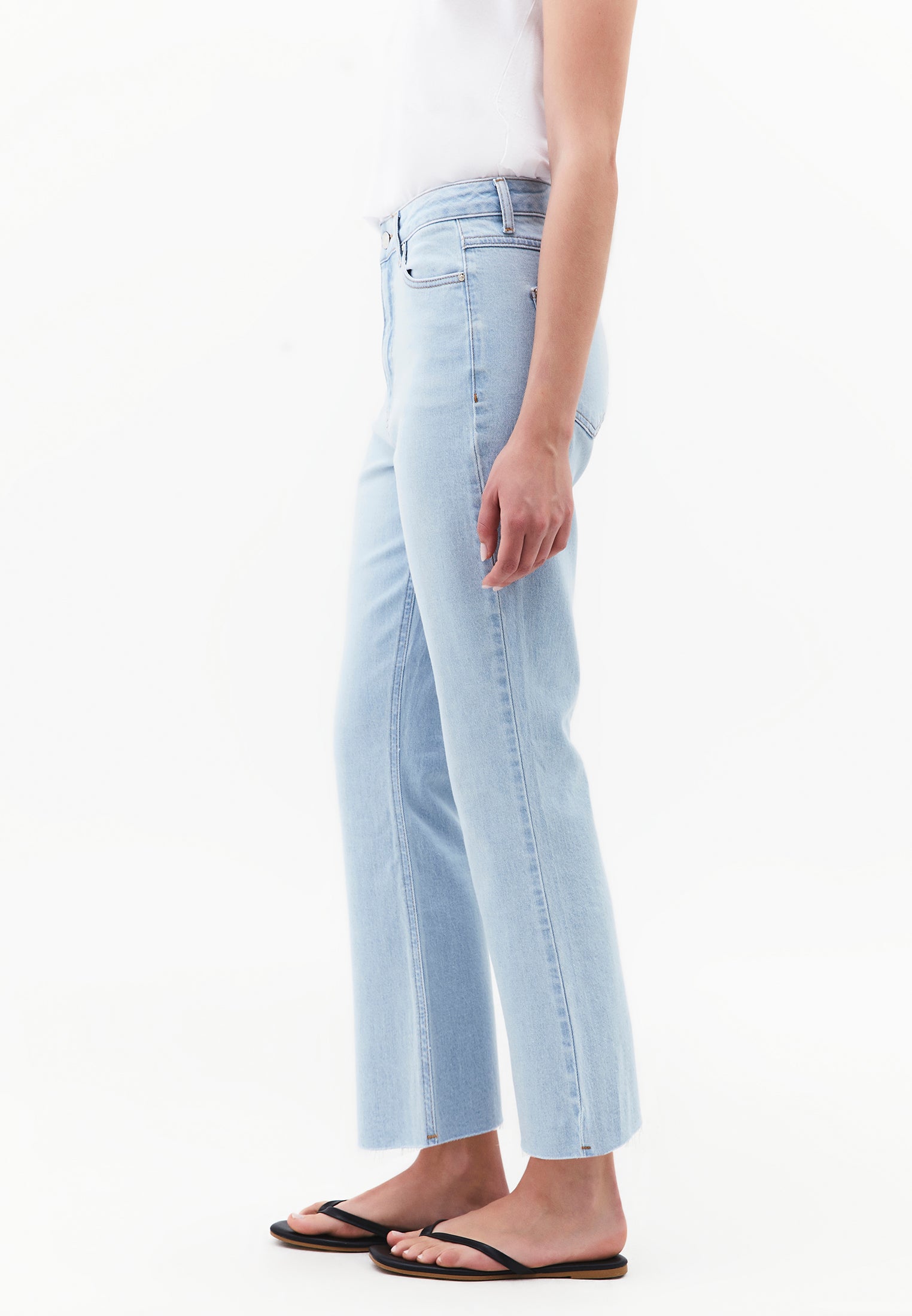 Denim High Waist Short Flared Pants - ICE BLUE DENIM