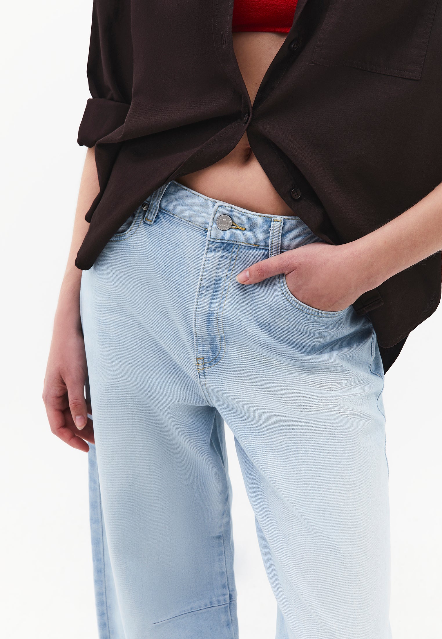 Barrel Cut Pants With Slit Detail - ICE BLUE DENIM